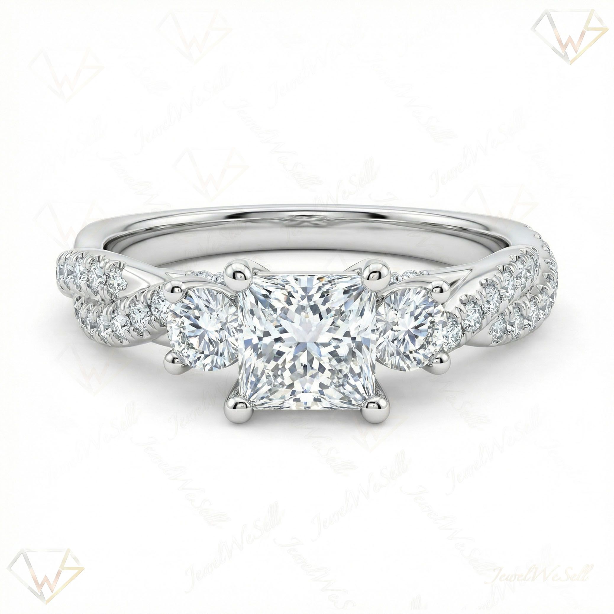0.80 ct EF VS Lab Grown Diamond Three Stone Engagement Ring in 14k White Gold _ Sz0525 103090
