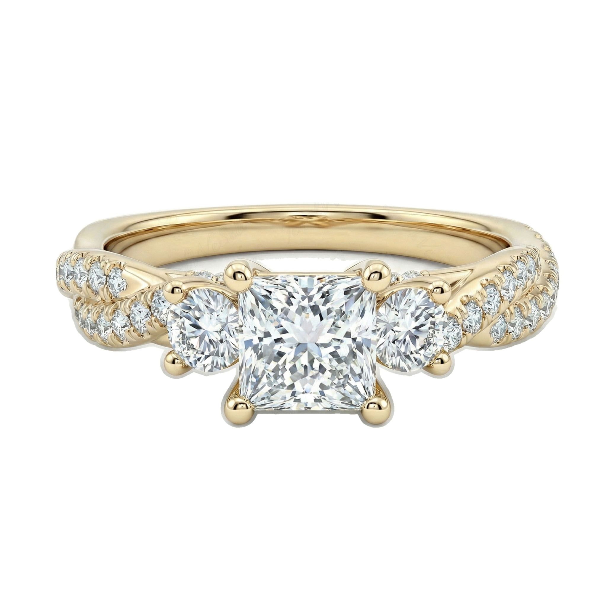 0.80 ct EF VS Lab Grown Diamond Three Stone Engagement Ring in 14k Yellow Gold _ Sz0900 103090