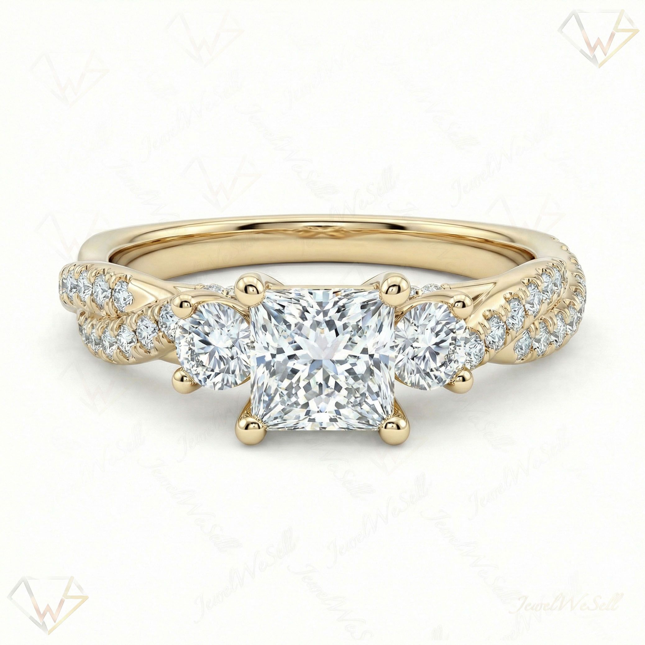 0.80 ct EF VS Lab Grown Diamond Three Stone Engagement Ring in 10k Yellow Gold _ Sz0425 103090