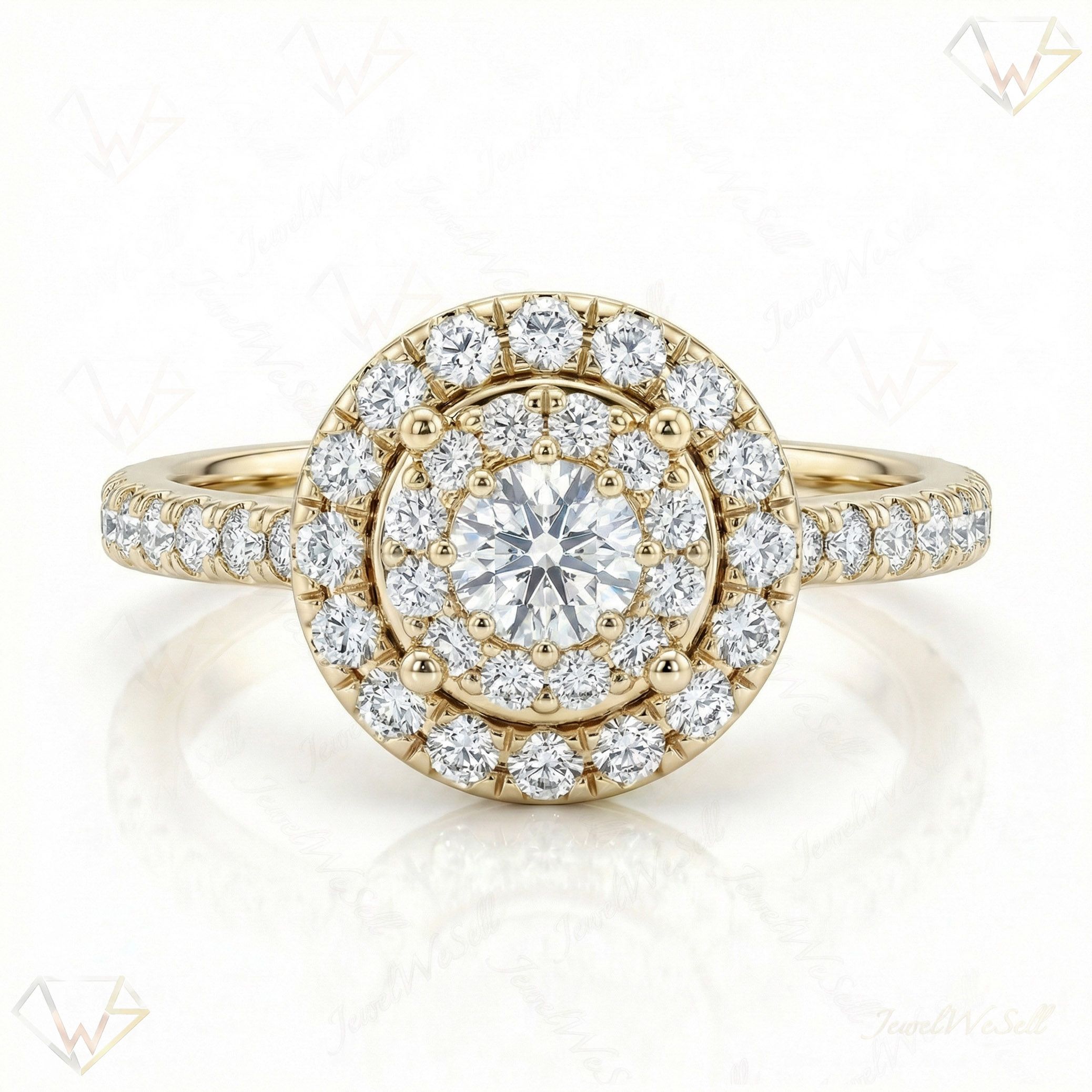 1.10 ct EF VS Lab Grown Diamond Halo Engagement Ring in 10k Yellow Gold _ Sz0600 103091
