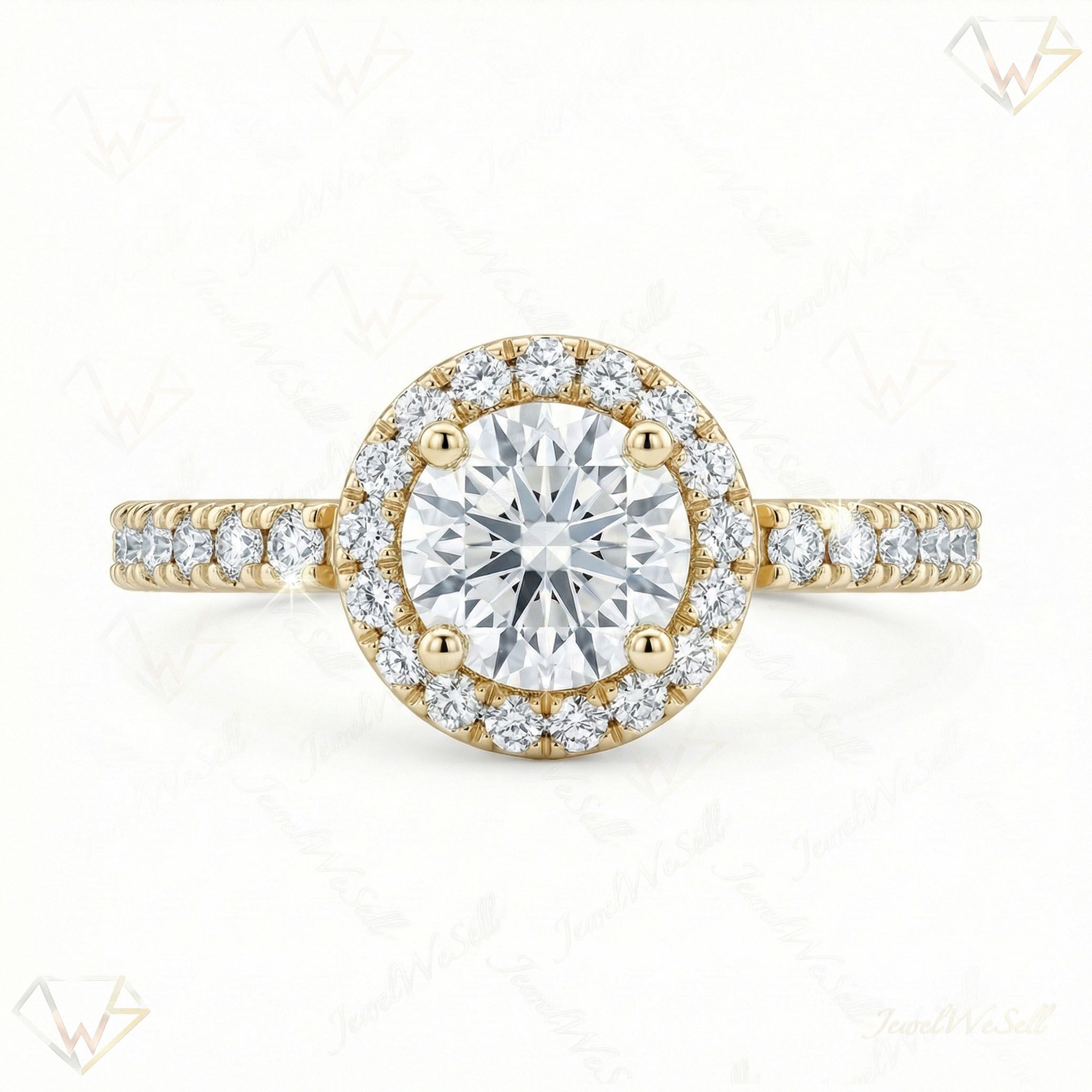 1.50 ct EF VS Lab Grown Diamond Halo Engagement Ring in 10k Yellow Gold _ Sz0500 103110