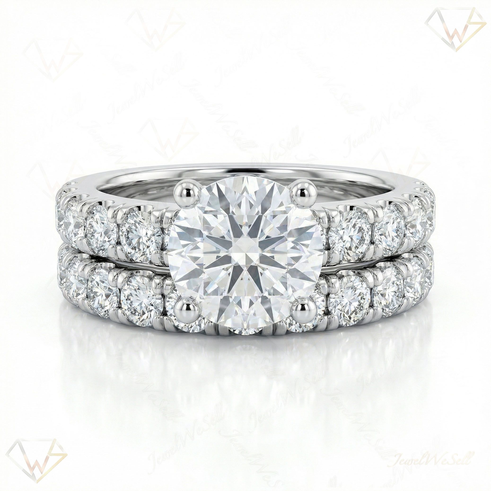 4.40 ct EF VS Moissanite Solitaire with Accents Engagement Set in 925 Sterling SIlver _ Sz0525 103115