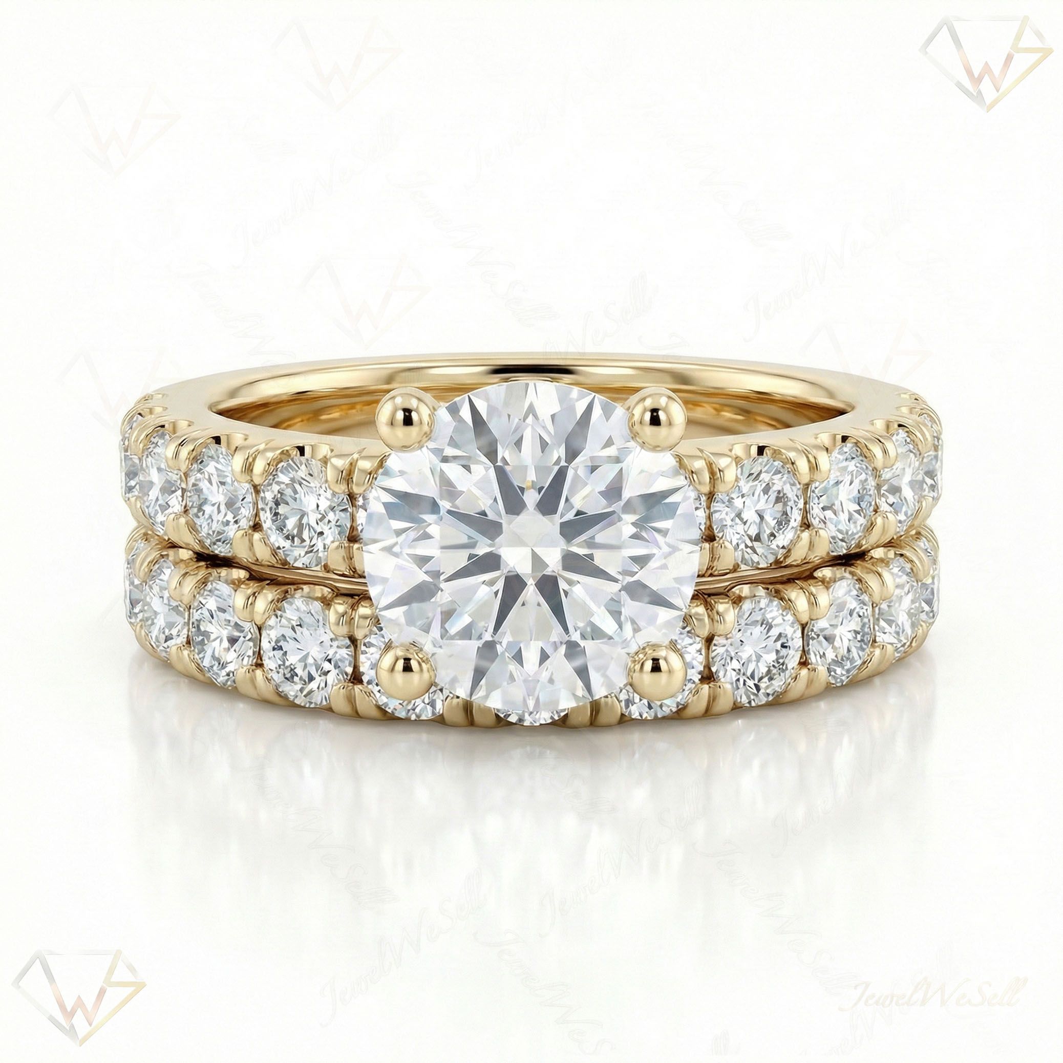 4.40 ct EF VS Lab Grown Diamond Solitaire with Accents Engagement Set in 14k Yellow Gold _ Sz0775 103115