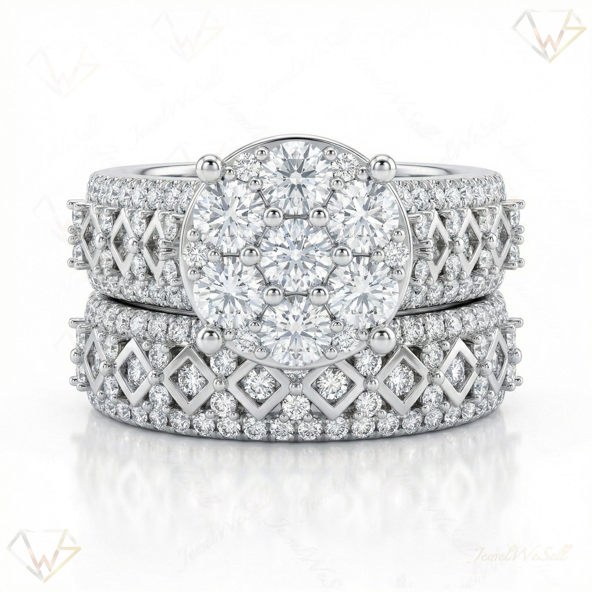 2.20 ct EF VS Lab Grown Diamond Cluster Engagement Set in 14k White Gold _ Sz0725 103140