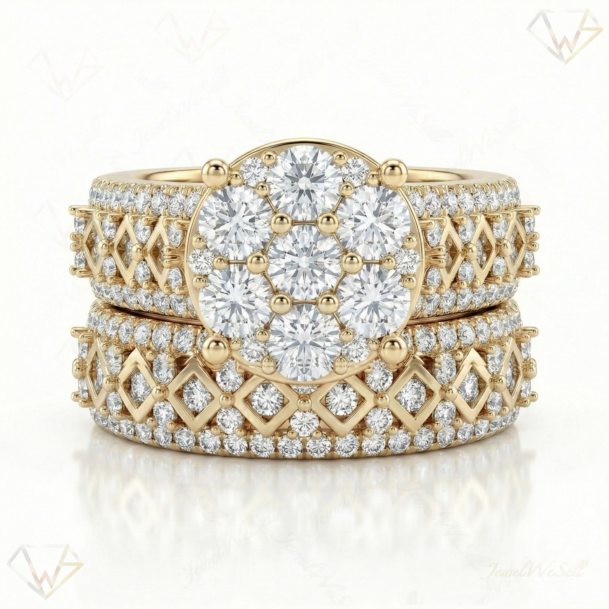 2.20 ct EF VS Lab Grown Diamond Cluster Engagement Set in 10k Yellow Gold _ Sz0450 103140