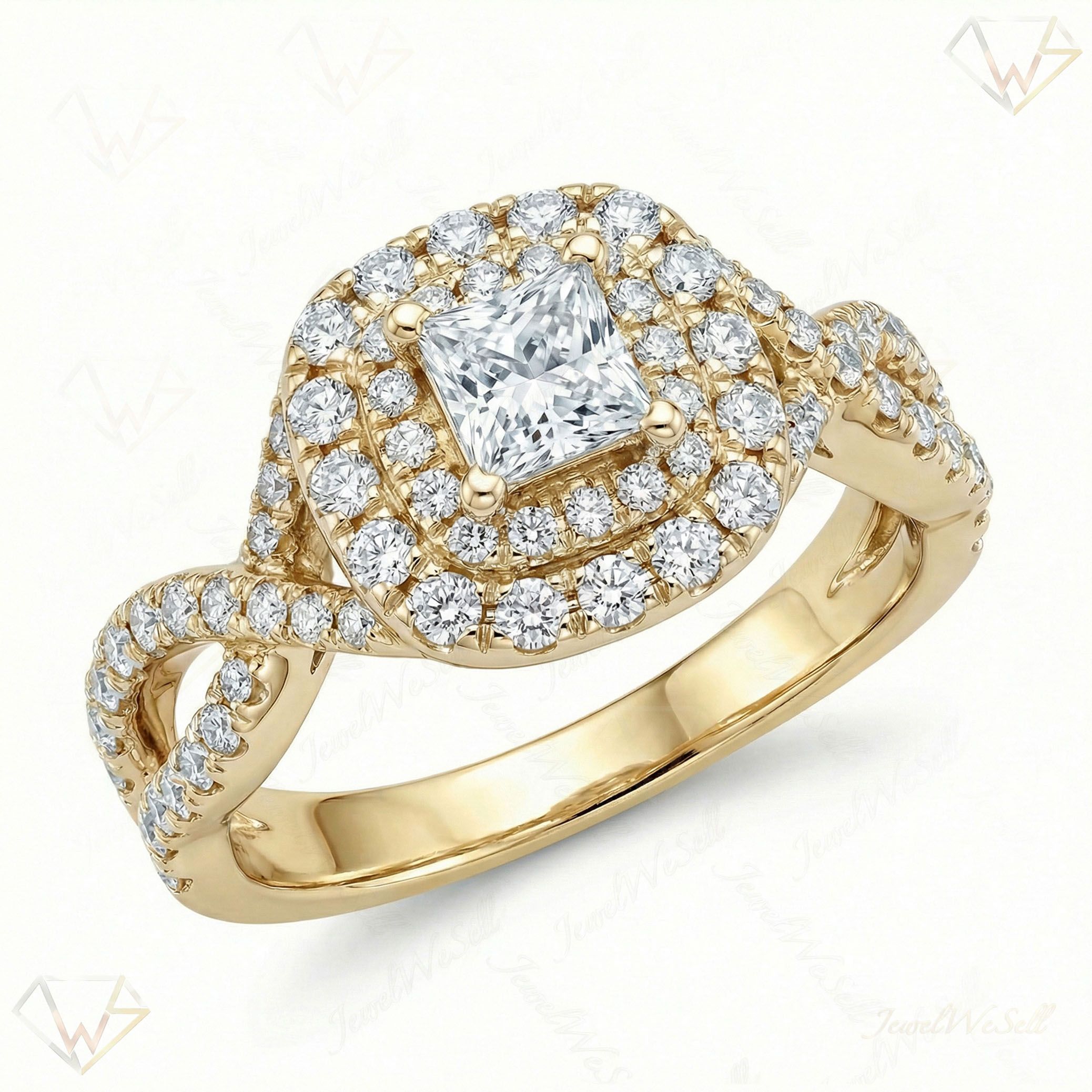 1.00 ct EF VS Lab Grown Diamond Halo Engagement Ring in 10k Yellow Gold _ Sz0725 103143