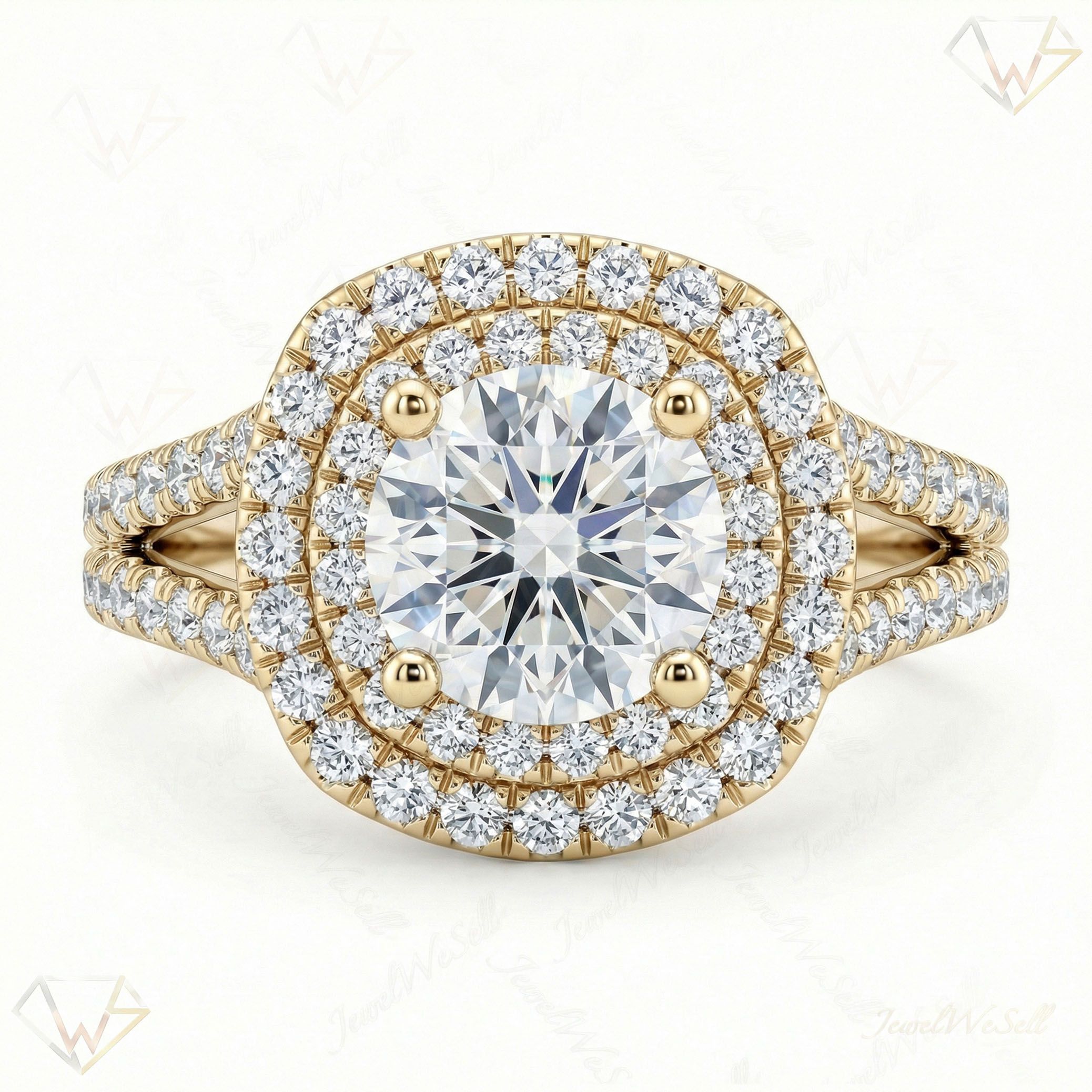 4.60 ct EF VS Lab Grown Diamond Halo Engagement Ring in 10k Yellow Gold _ Sz0725 103145