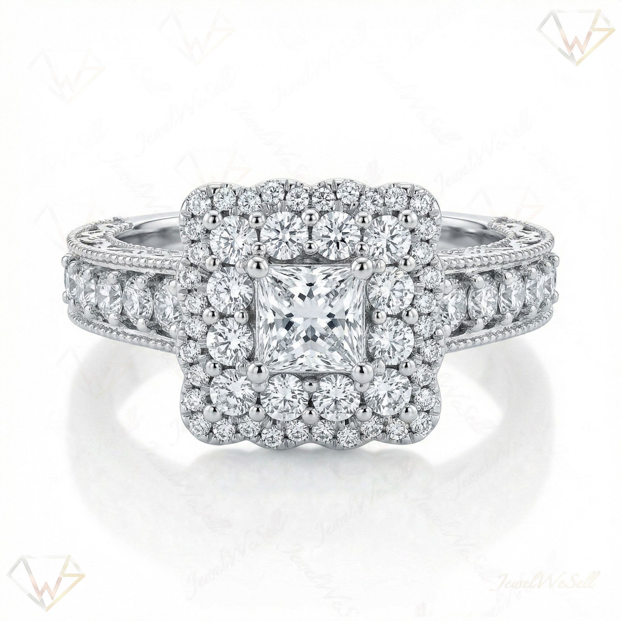 1.33 ct EF VS Moissanite Halo Engagement Ring in 925 Sterling SIlver _ Sz0700 103180