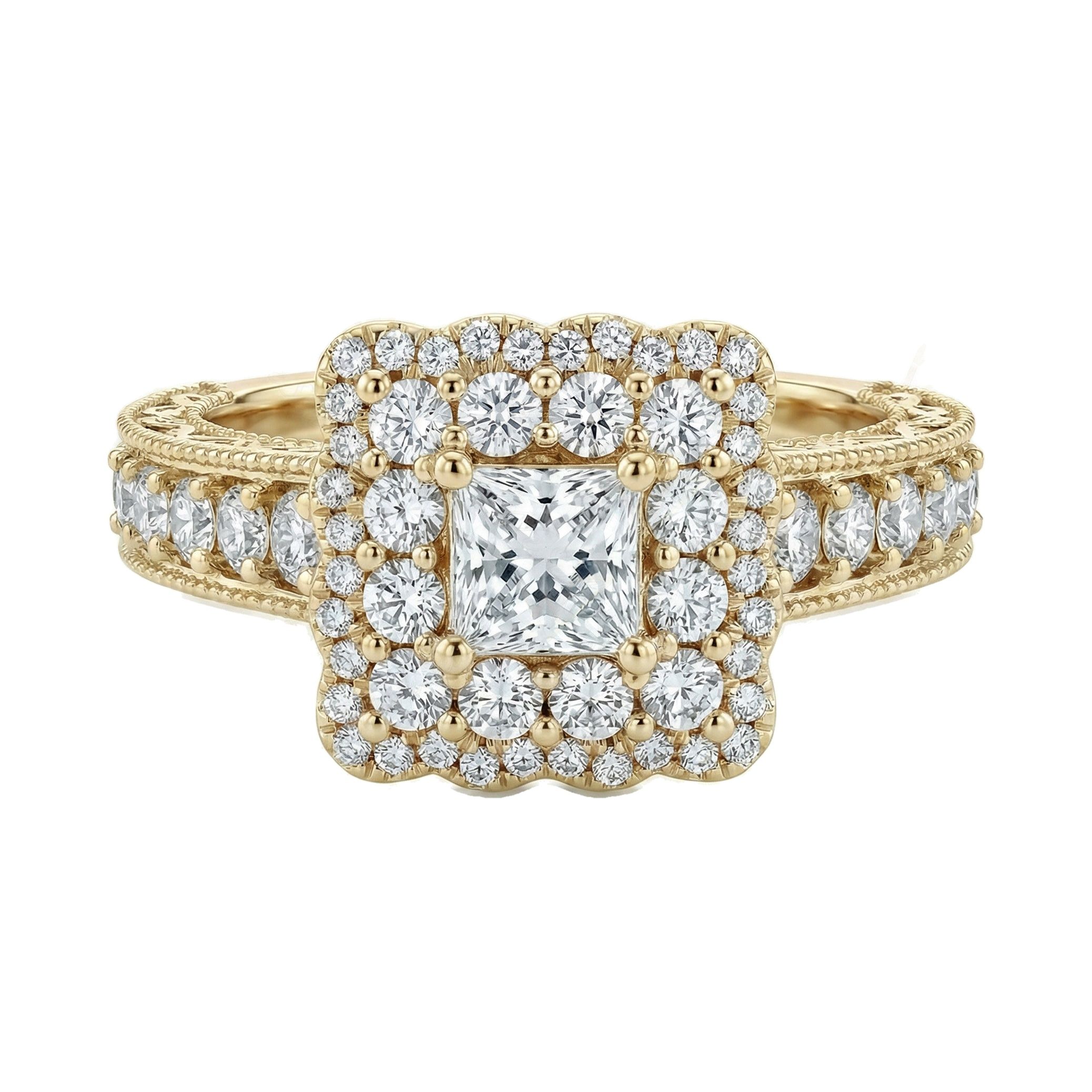 1.33 ct EF VS Lab Grown Diamond Halo Engagement Ring in 14k Yellow Gold _ Sz0875 103180