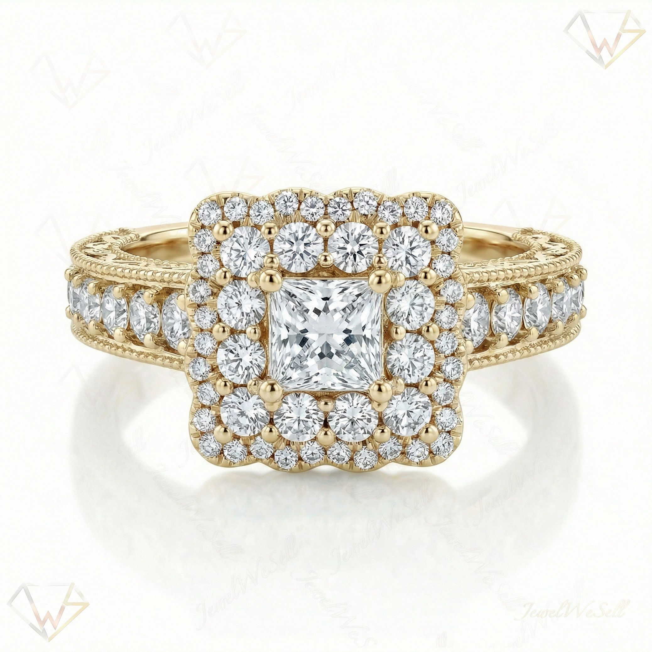 1.33 ct EF VS Lab Grown Diamond Halo Engagement Ring in 10k Yellow Gold _ Sz0525 103180