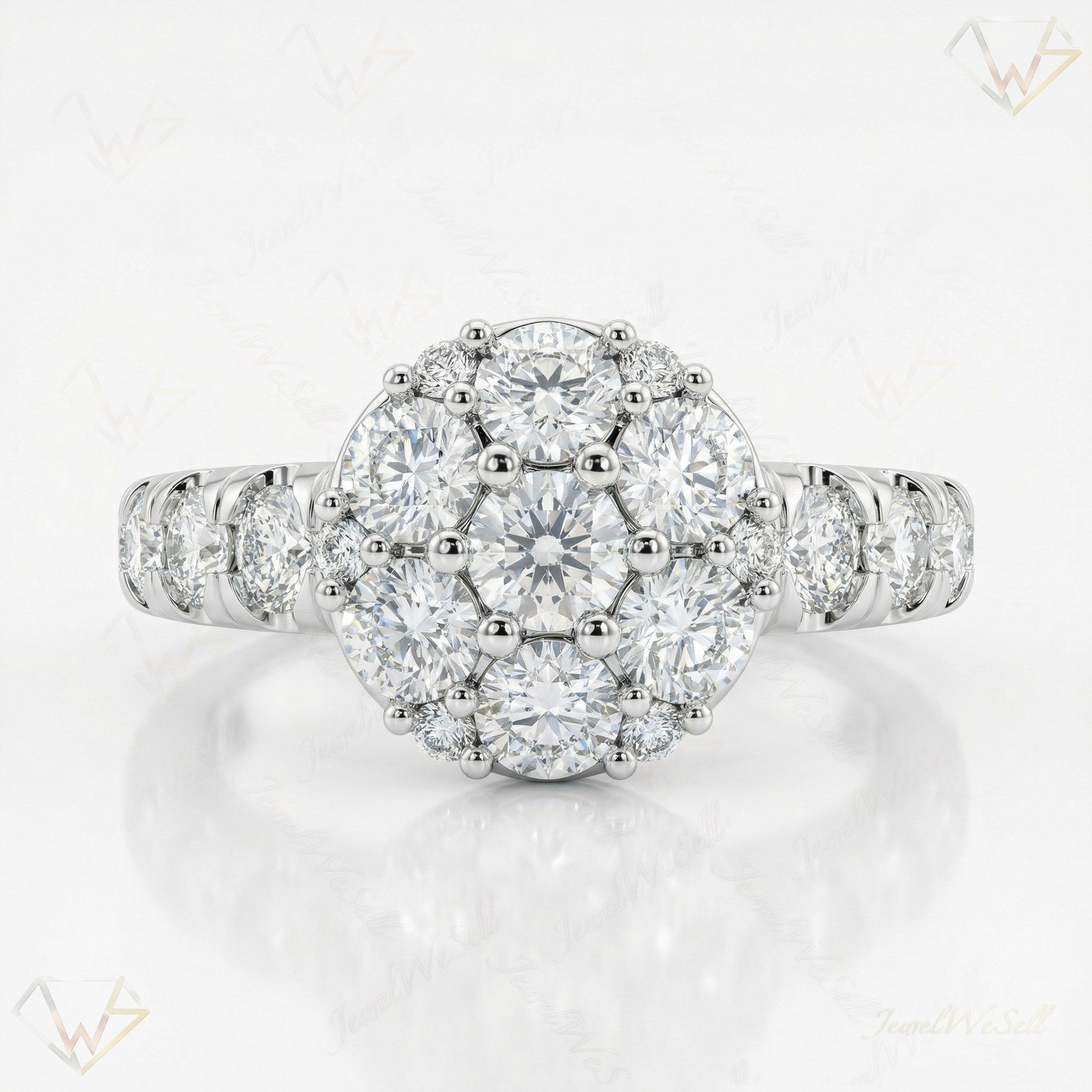 2.33 ct EF VS Moissanite Circle Cluster Engagement Ring in 925 Sterling SIlver _ Sz0650 103219