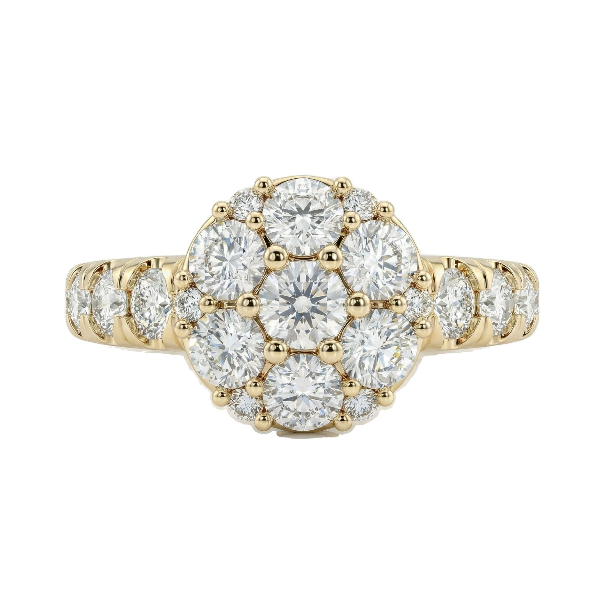 2.33 ct EF VS Lab Grown Diamond Circle Cluster Engagement Ring in 10k Yellow Gold _ Sz0425 103219