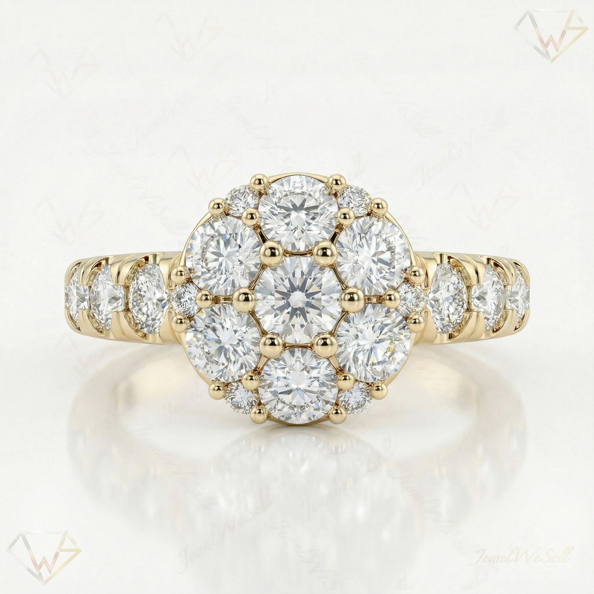 2.33 ct EF VS Lab Grown Diamond Circle Cluster Engagement Ring in 10k Yellow Gold _ Sz0550 103219