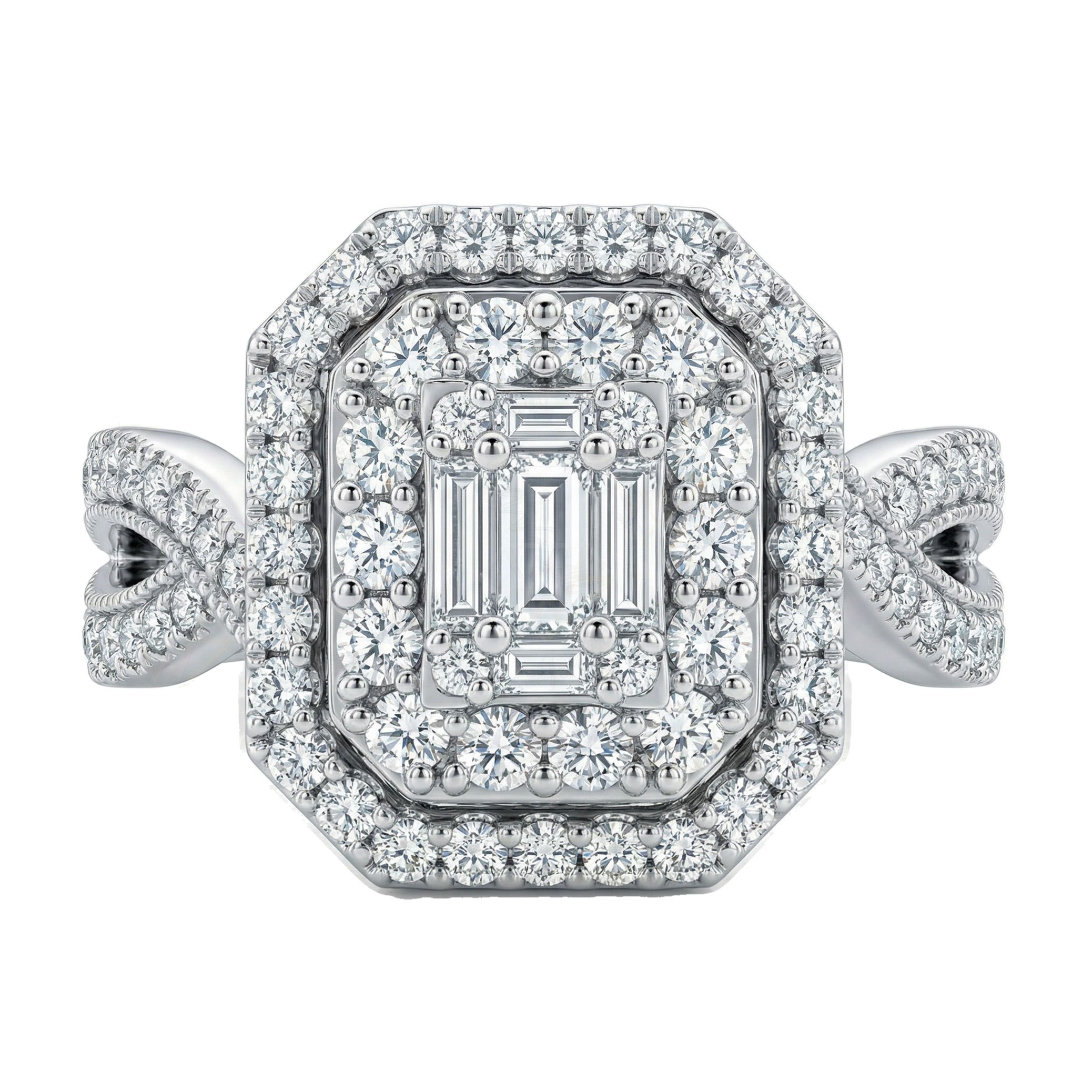 1.20 ct EF VS Lab Grown Diamond Rectangular Cluster Engagement Ring in 14k White Gold _ Sz0850 103220