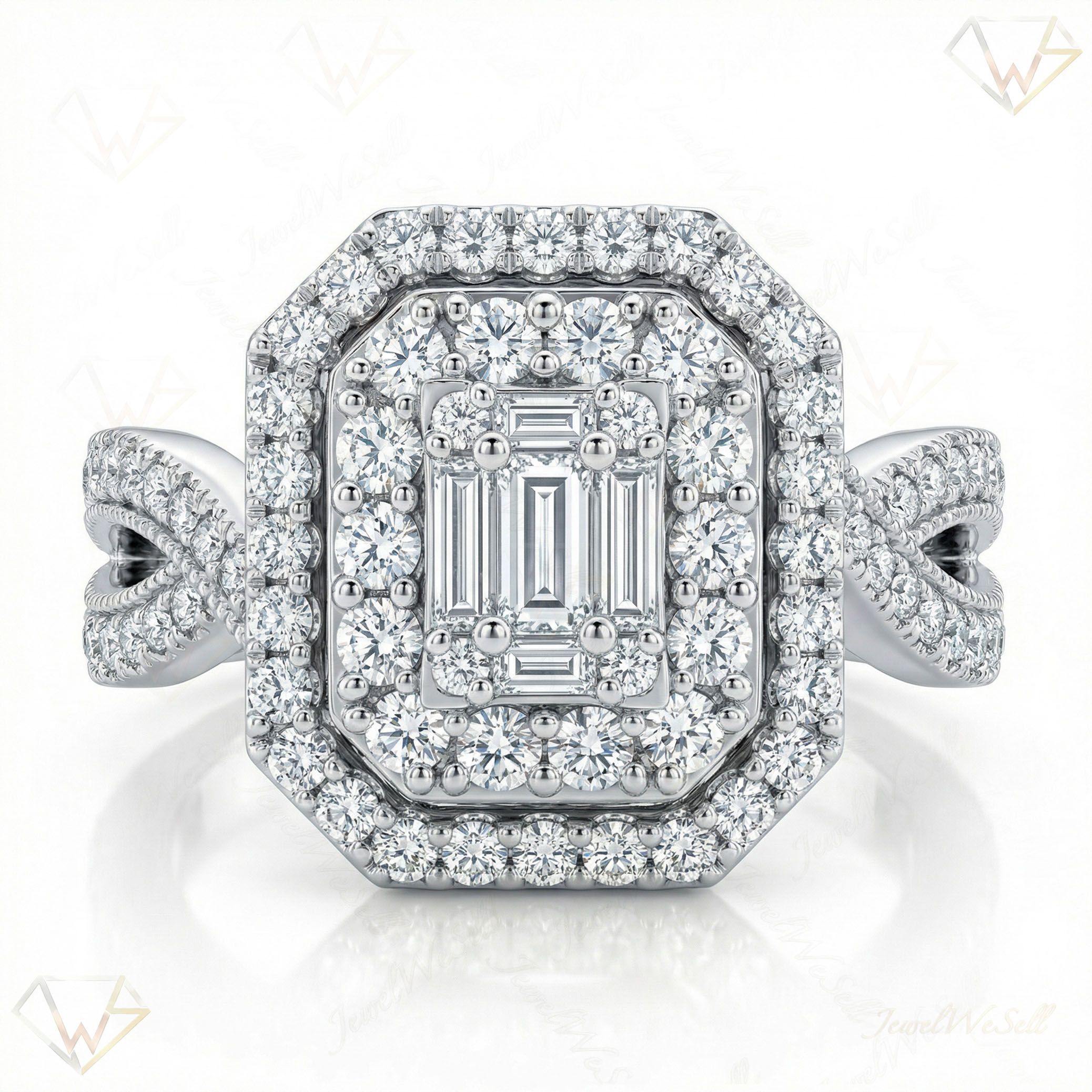 1.20 ct EF VS Lab Grown Diamond Rectangular Cluster Engagement Ring in 10k White Gold _ Sz0400 103220