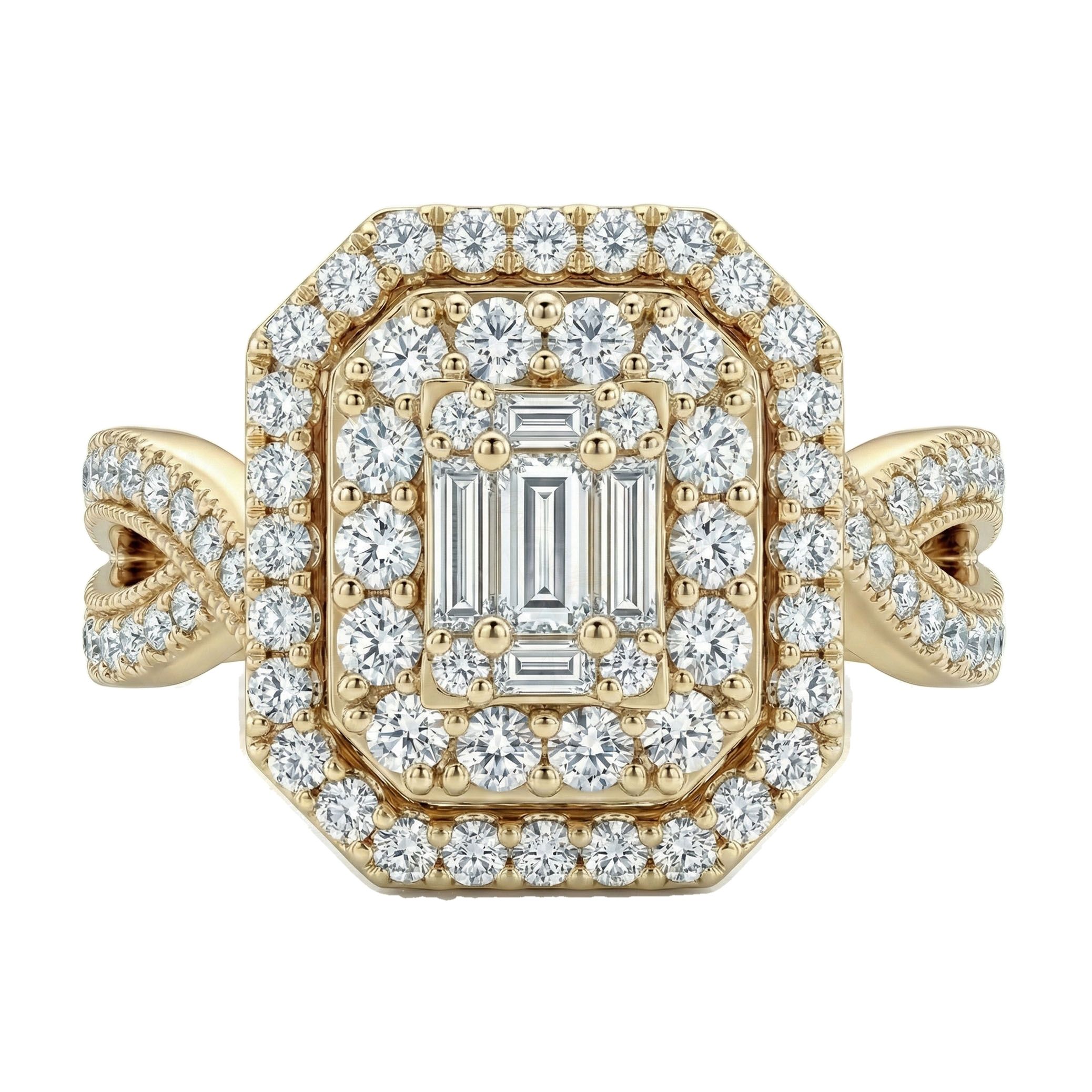 1.20 ct EF VS Lab Grown Diamond Rectangular Cluster Engagement Ring in 10k Yellow Gold _ Sz0875 103220