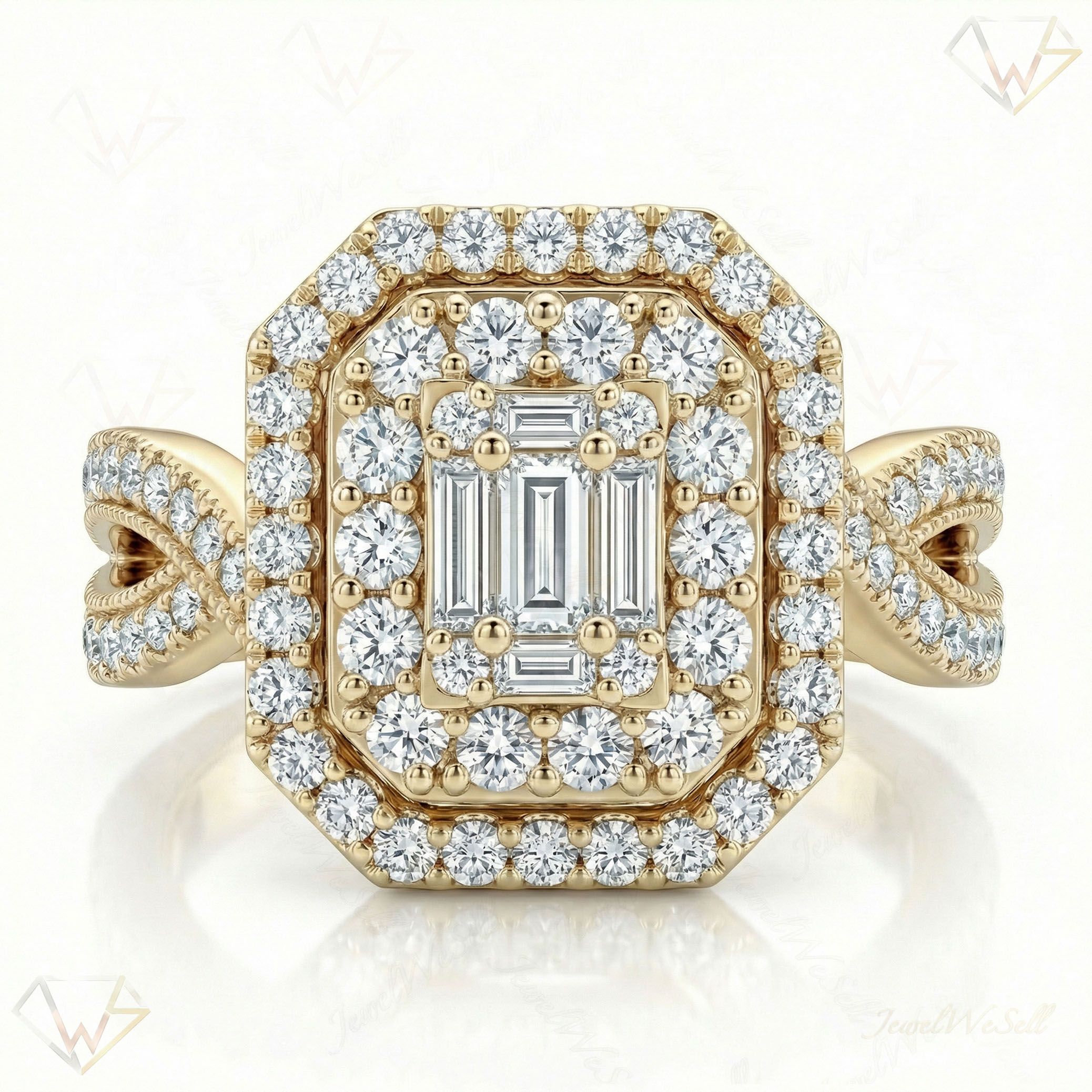1.20 ct EF VS Lab Grown Diamond Rectangular Cluster Engagement Ring in 10k Yellow Gold _ Sz0400 103220