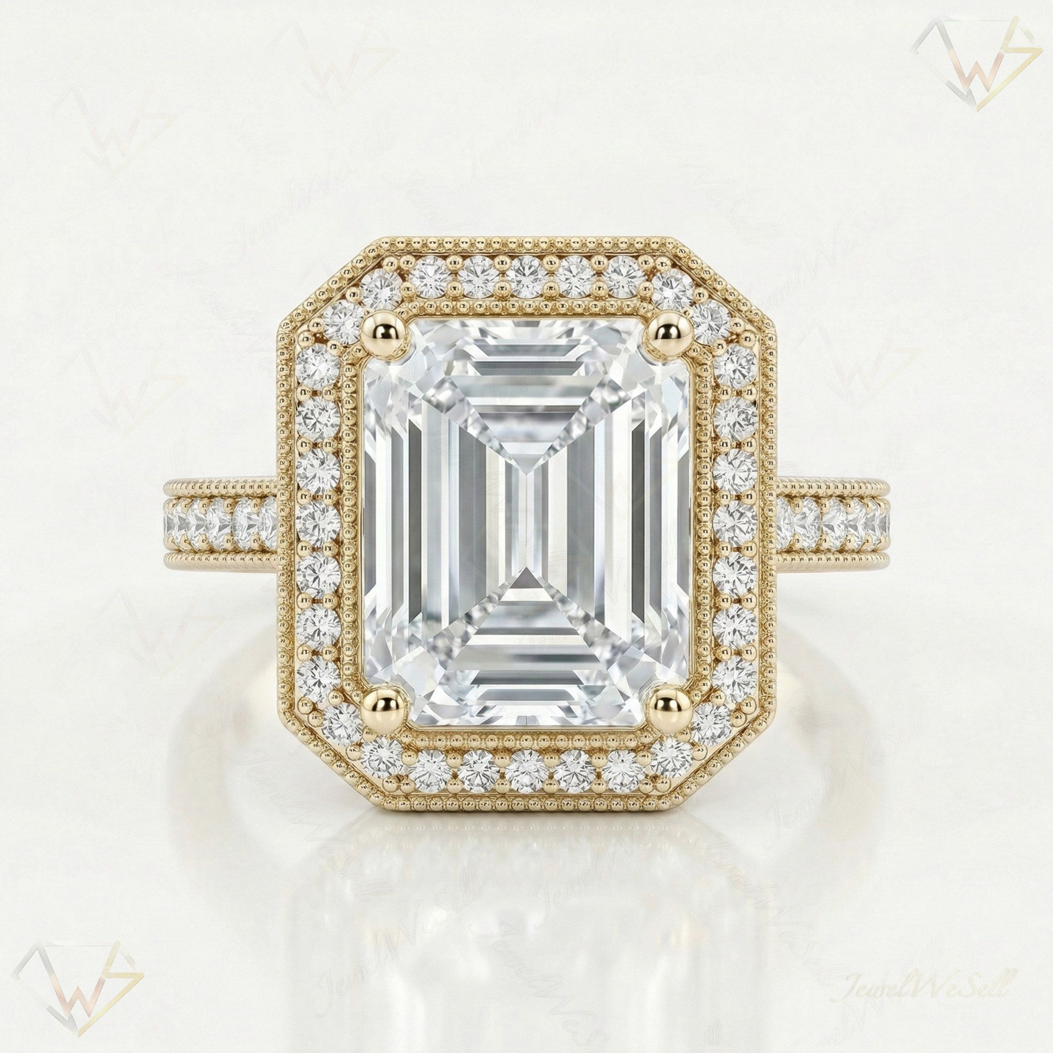 6.90 ct EF VS Lab Grown Diamond Halo Engagement Ring in 10k Yellow Gold _ Sz0400 103242