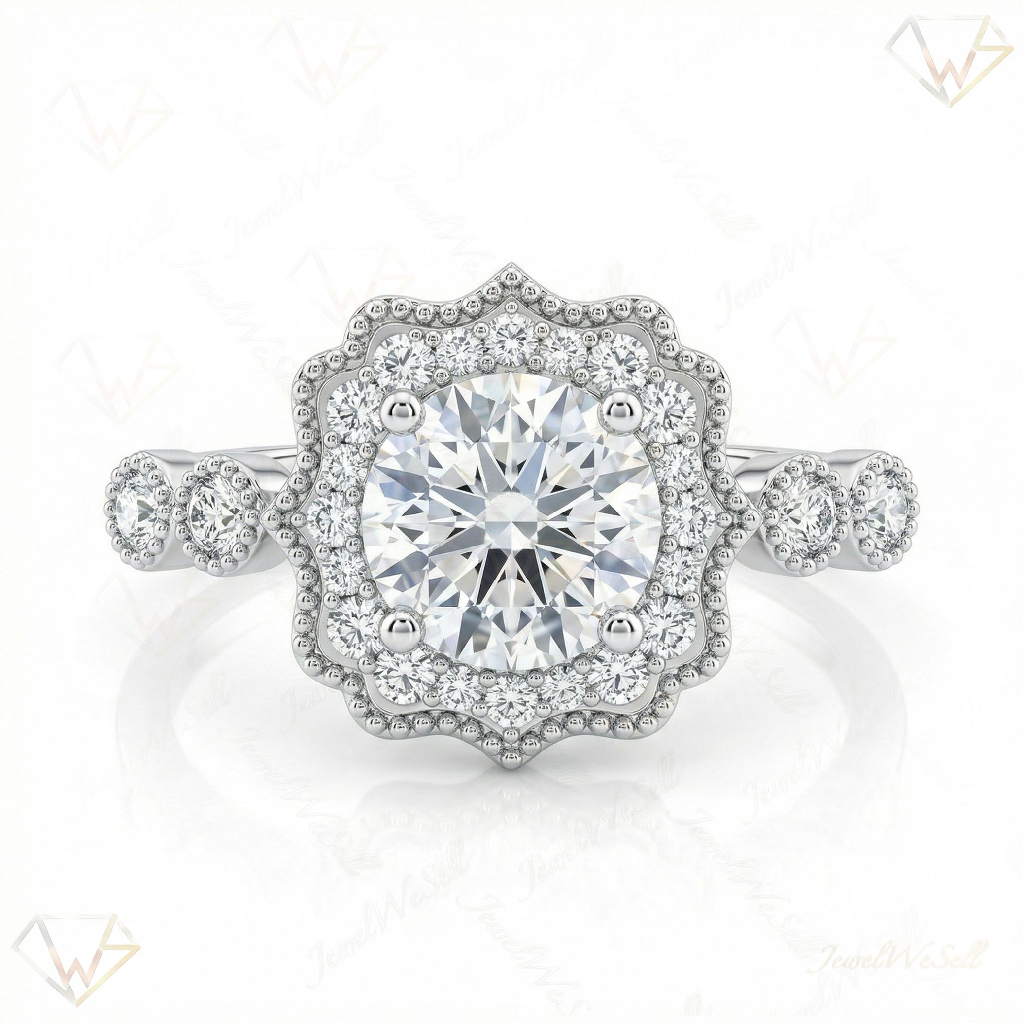 1.00 ct EF VS Moissanite Halo Engagement Ring in 925 Sterling SIlver _ Sz0550 103271