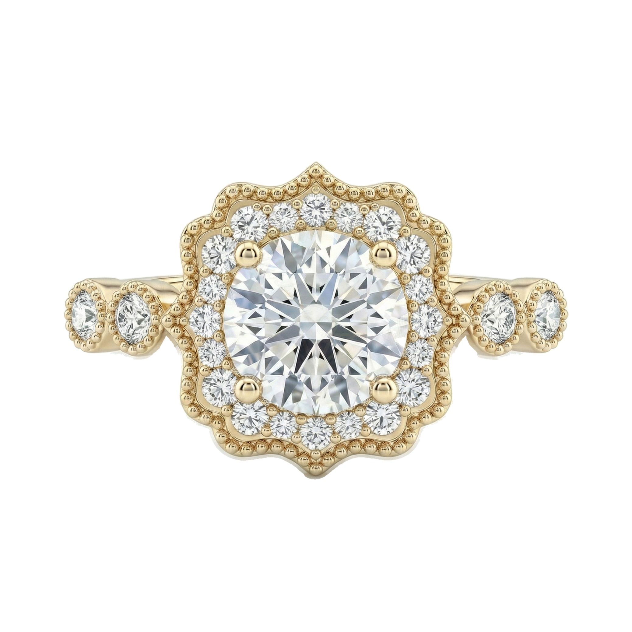 1.00 ct EF VS Lab Grown Diamond Halo Engagement Ring in 14k Yellow Gold _ Sz0825 103271