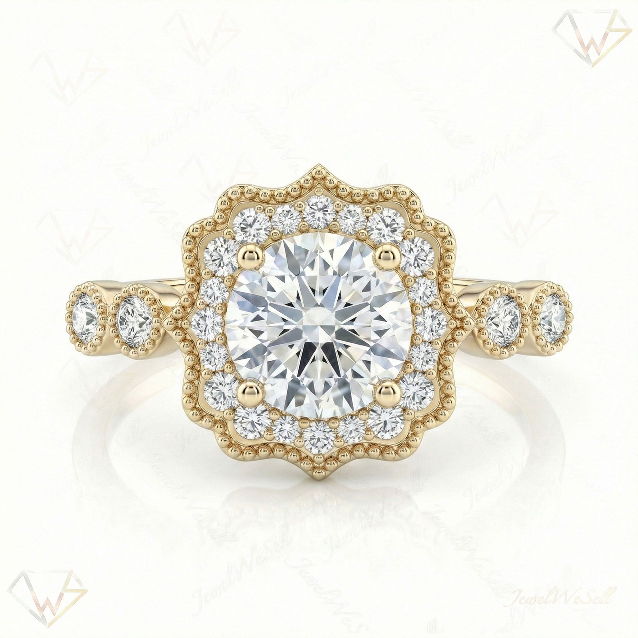1.00 ct EF VS Lab Grown Diamond Halo Engagement Ring in 10k Yellow Gold _ Sz0400 103271