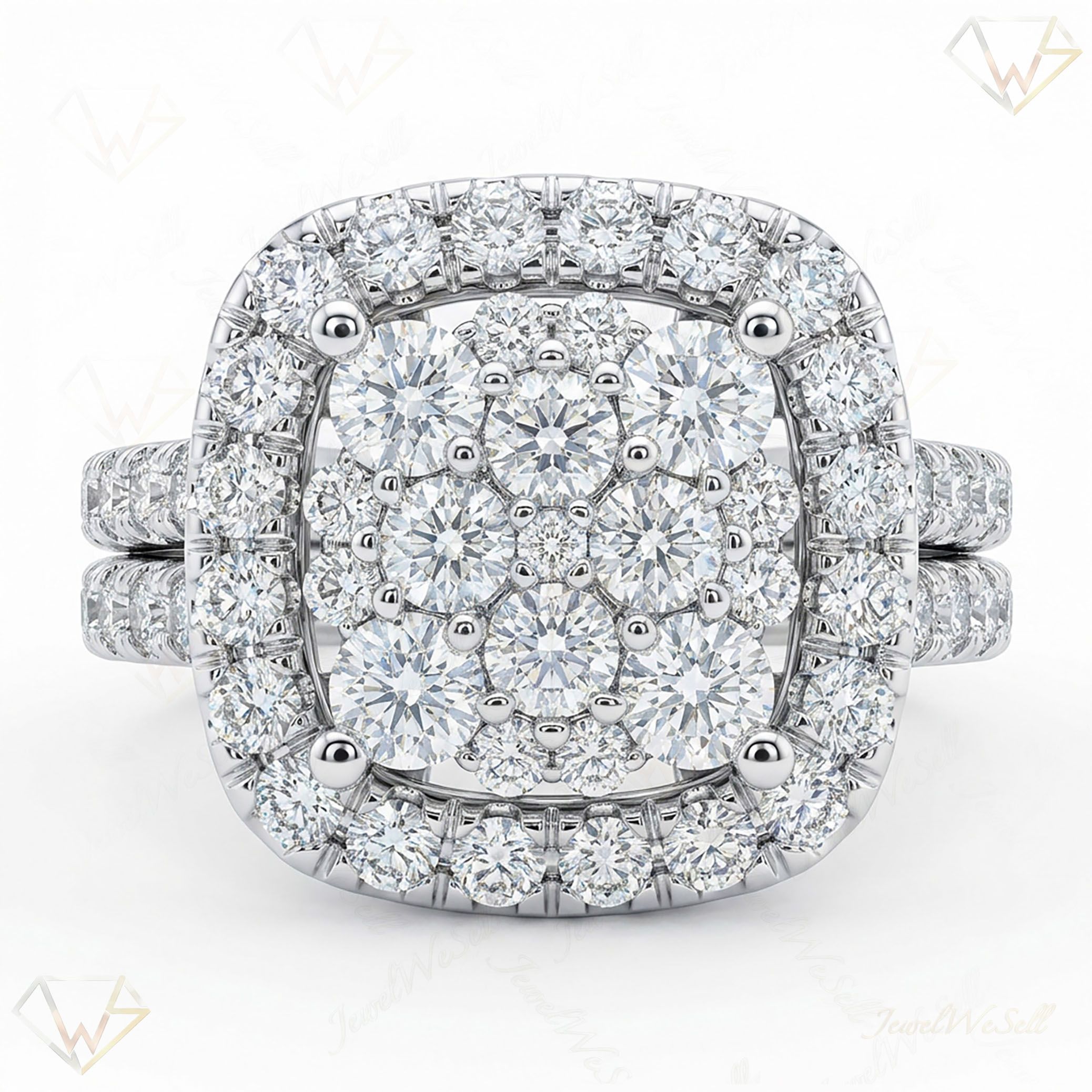 1.80 ct EF VS Lab Grown Diamond Square Shaped Cluster Engagement Ring in 10k White Gold _ Sz0500 103274