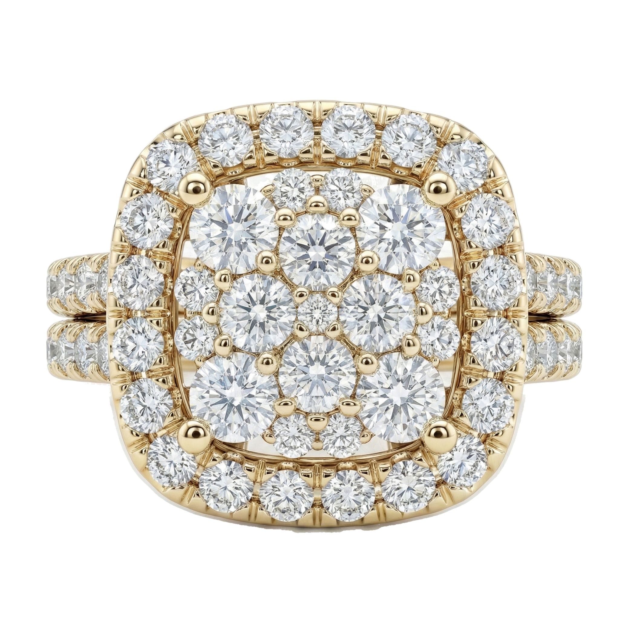 1.80 ct EF VS Lab Grown Diamond Square Shaped Cluster Engagement Ring in 10k Yellow Gold _ Sz0850 103274