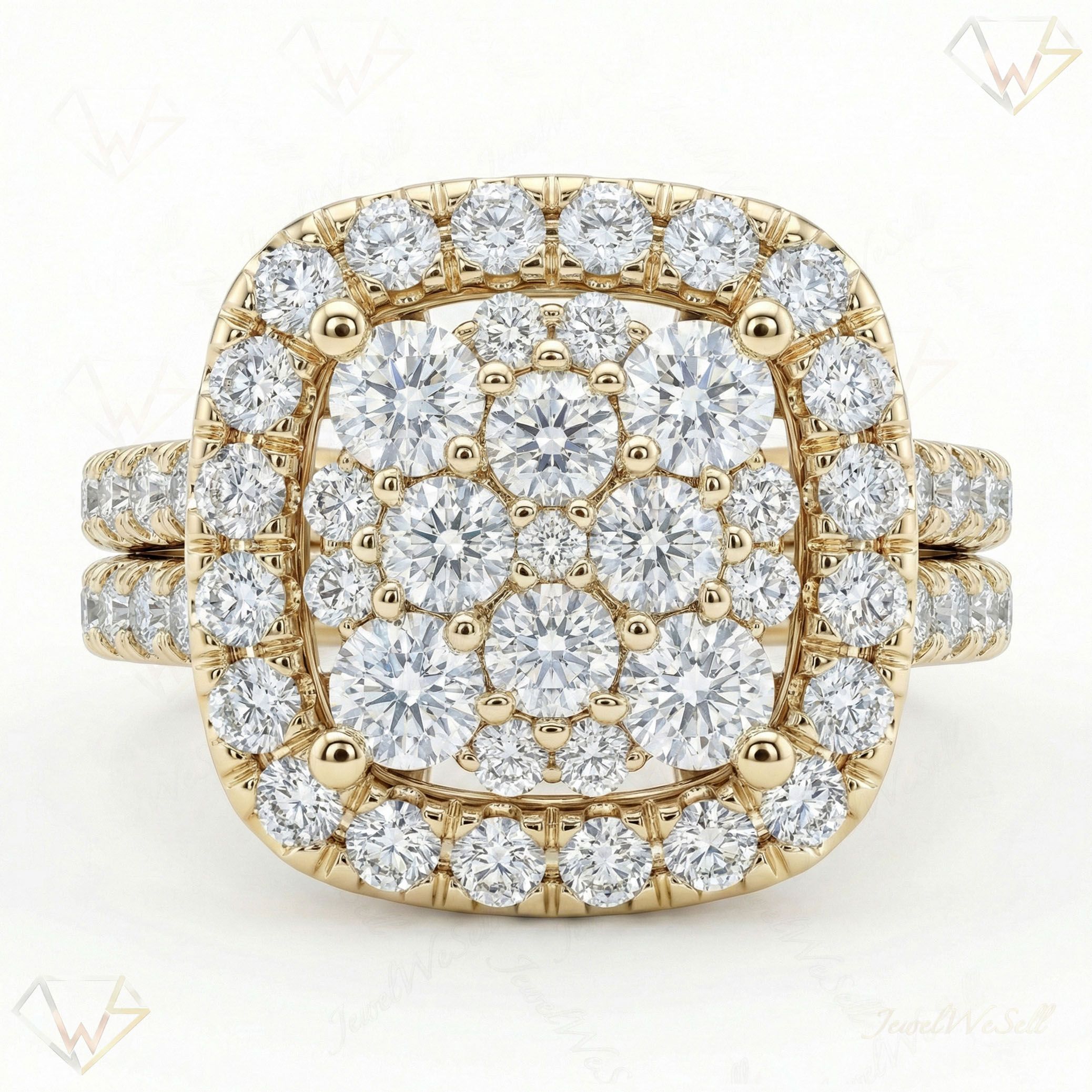 1.80 ct EF VS Lab Grown Diamond Square Shaped Cluster Engagement Ring in 10k Yellow Gold _ Sz0425 103274