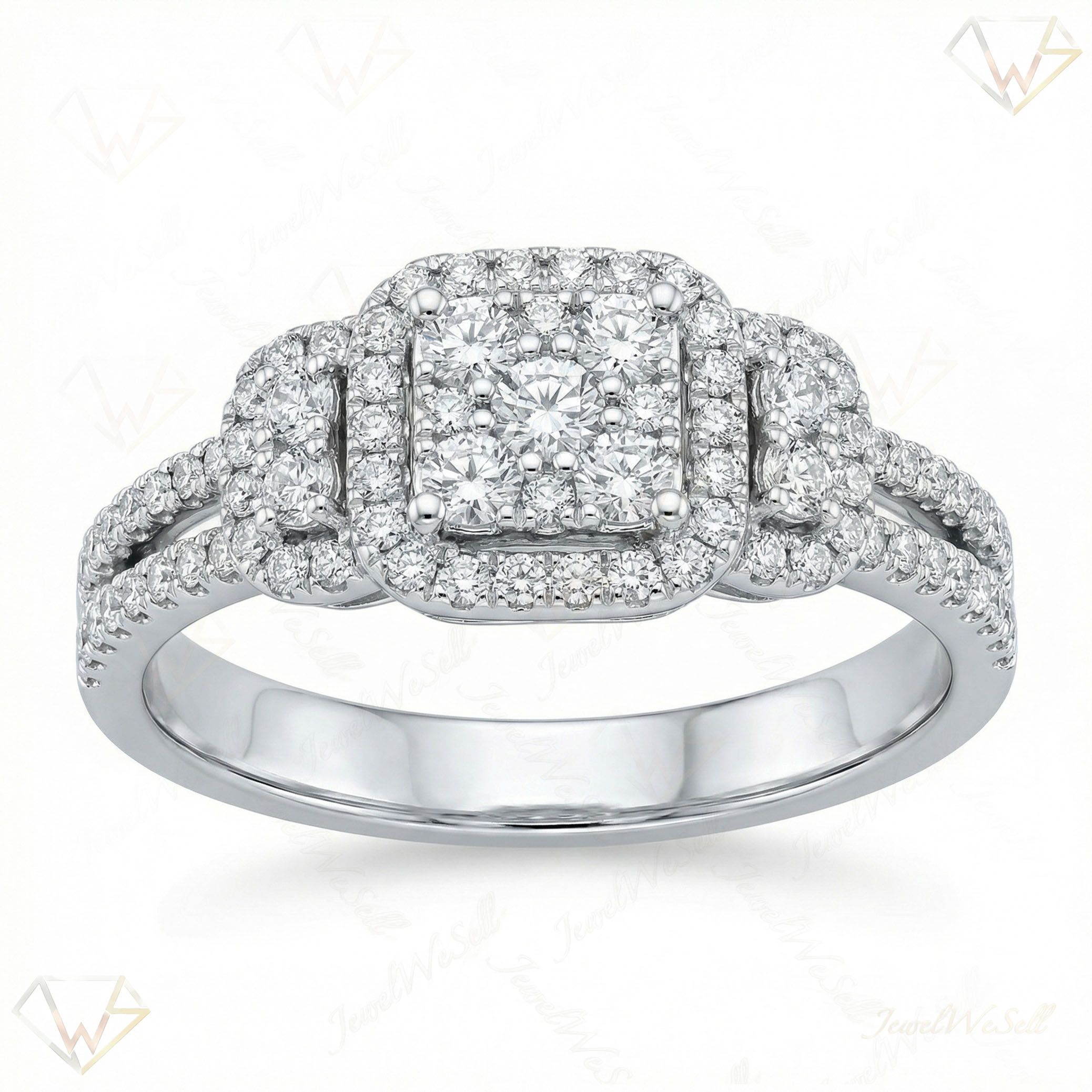 0.60 ct EF VS Lab Grown Diamond Square Shaped Cluster Engagement Ring in 14k White Gold _ Sz0625 103300