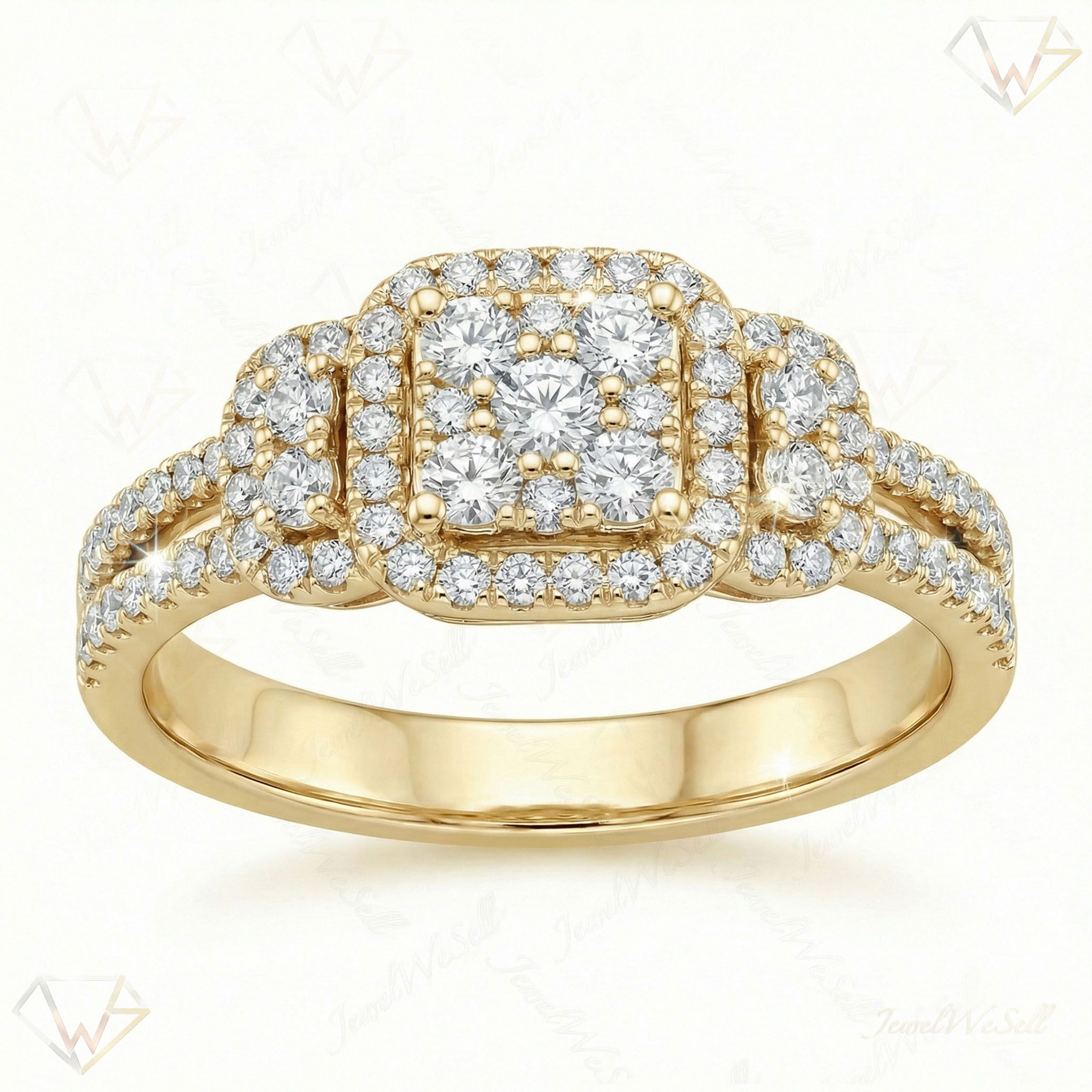 0.60 ct EF VS Lab Grown Diamond Square Shaped Cluster Engagement Ring in 10k Yellow Gold _ Sz0850 103300