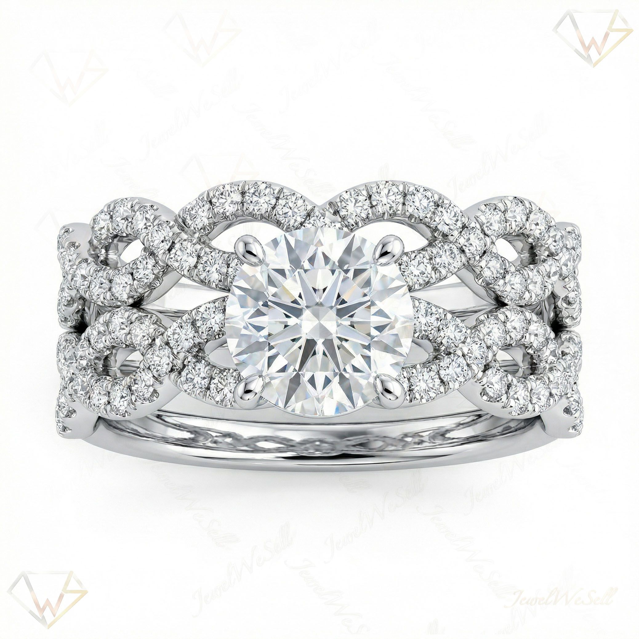 2.10 ct EF VS Moissanite Solitaire with Accents Engagement Set in 925 Sterling SIlver _ Sz0775 103359