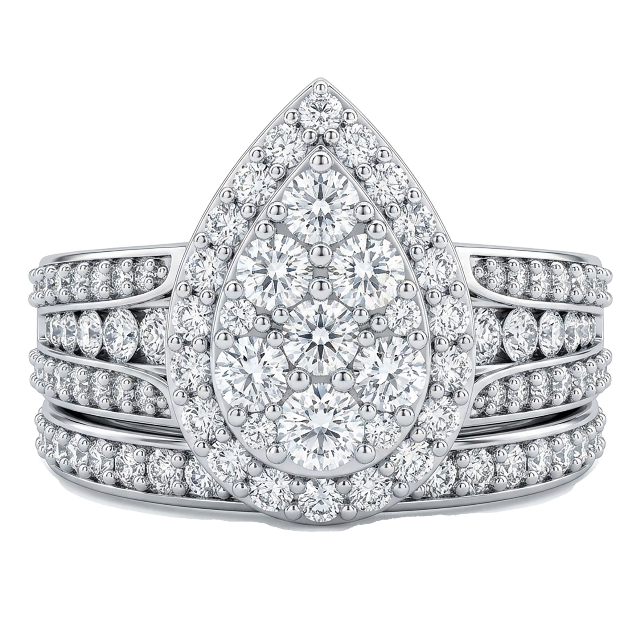 1.75 ct EF VS Lab Grown Diamond Pear Cluster Engagement Set in 10k White Gold _ Sz0425 103407