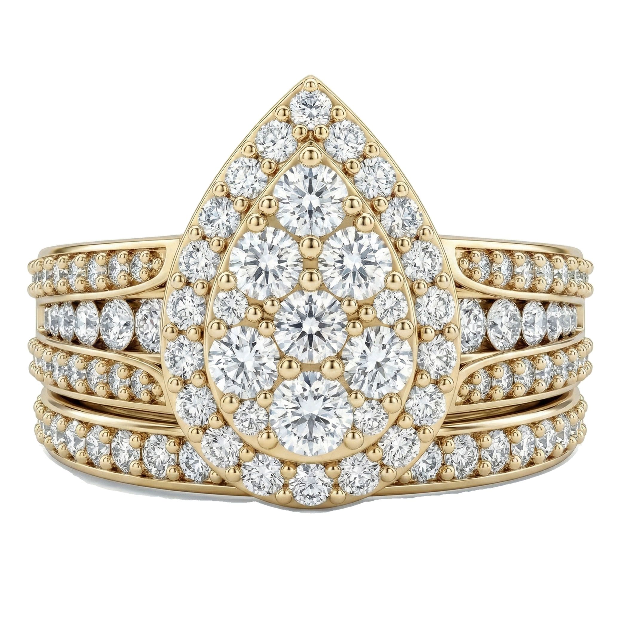 1.75 ct EF VS Lab Grown Diamond Pear Cluster Engagement Set in 10k Yellow Gold _ Sz0825 103407