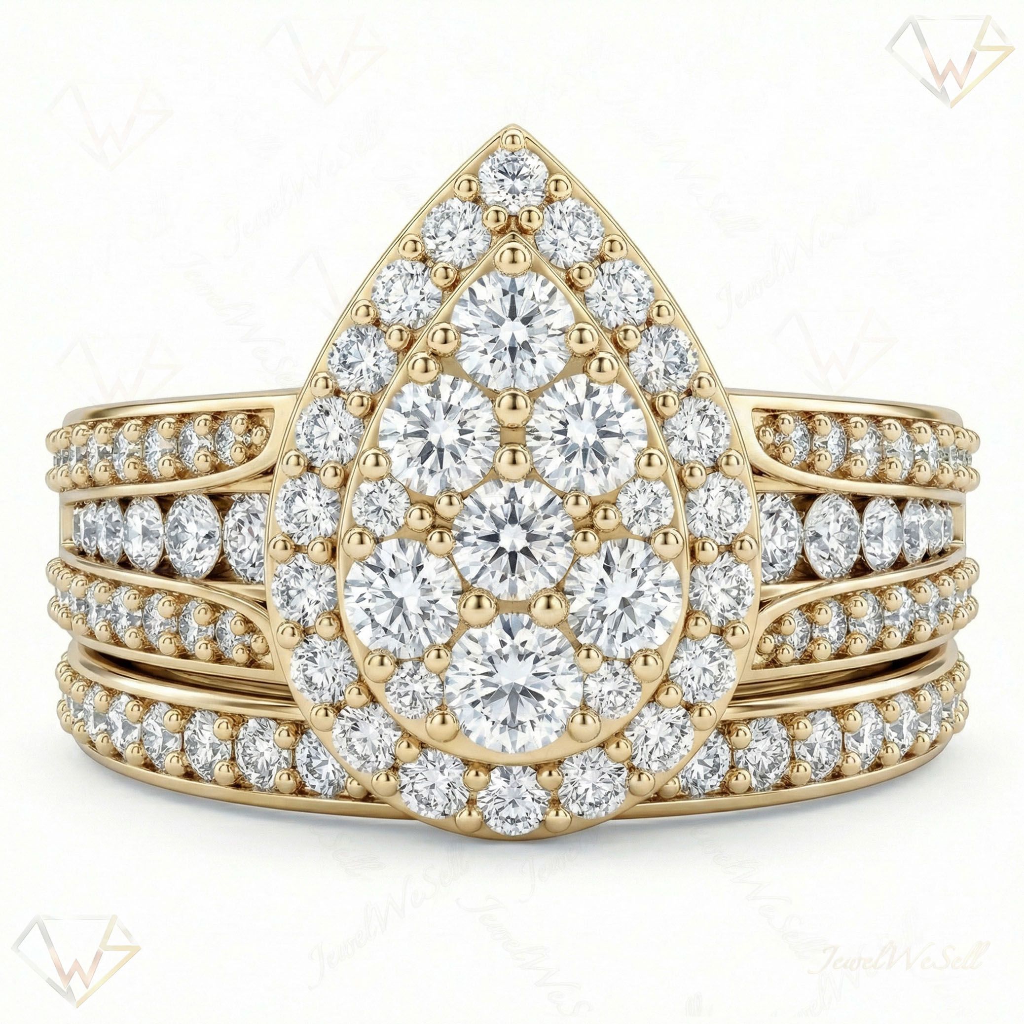1.75 ct EF VS Lab Grown Diamond Pear Cluster Engagement Set in 14k Yellow Gold _ Sz0775 103407