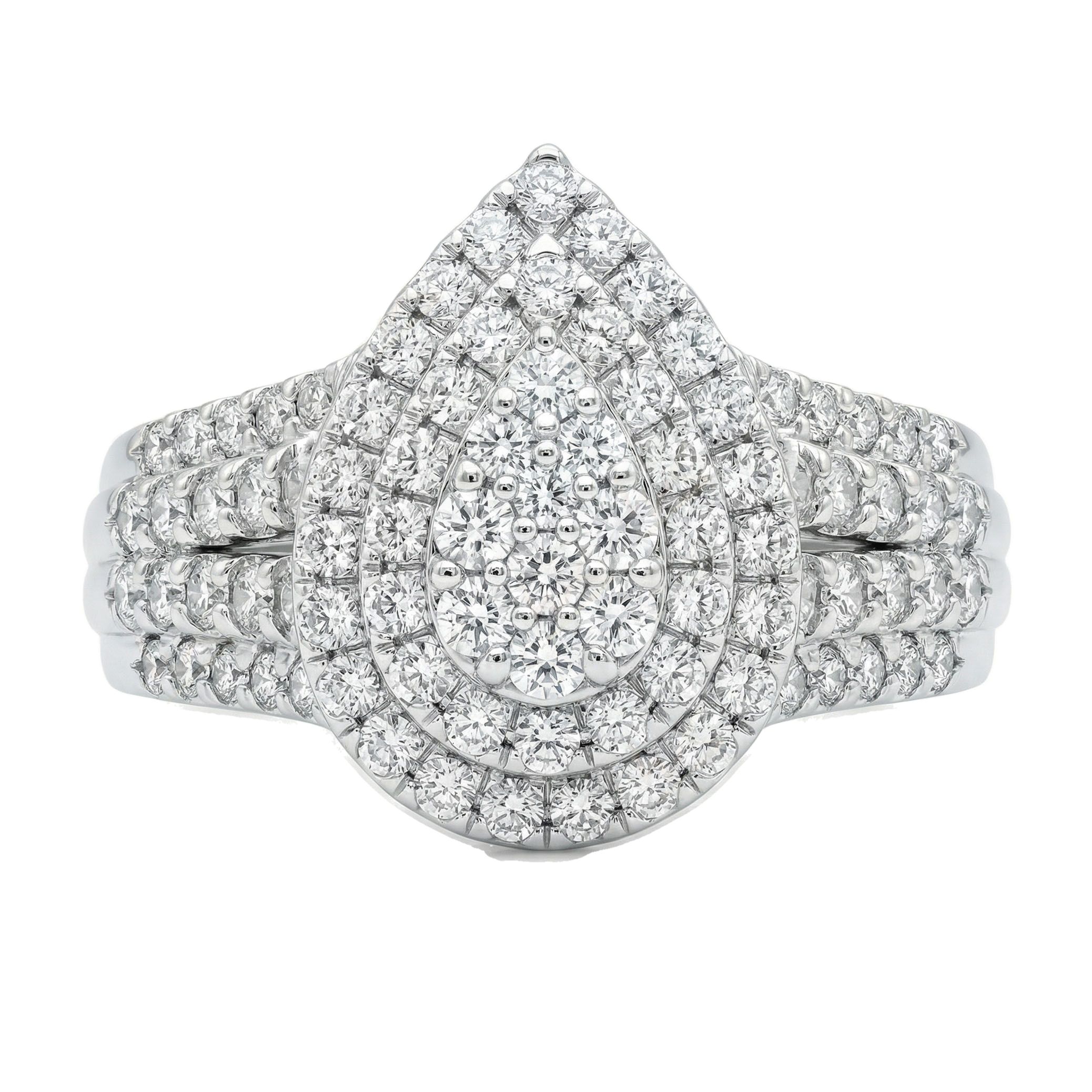 1.33 ct EF VS Moissanite Pear Cluster Engagement Ring in 925 Sterling SIlver _ Sz0525 103410