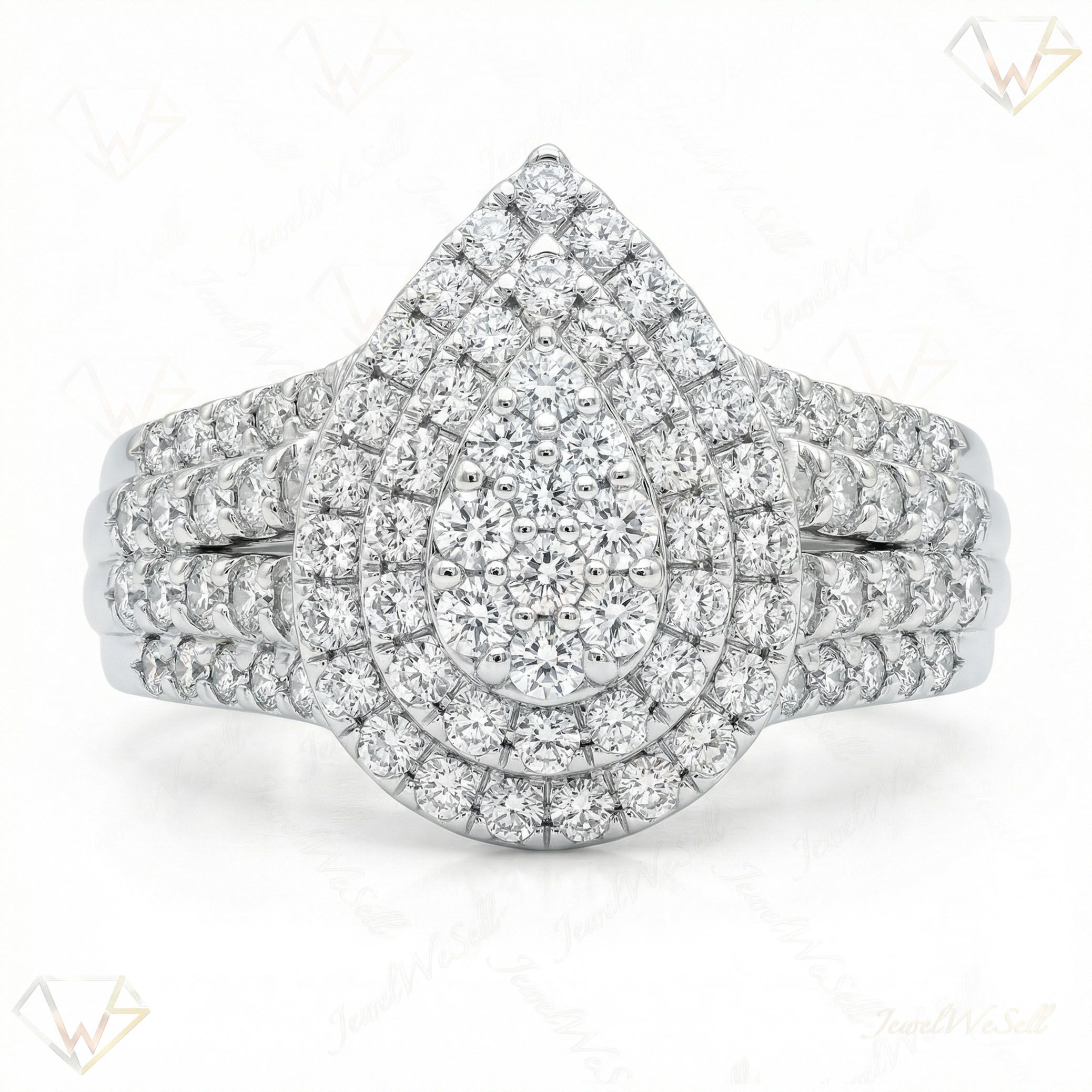 1.33 ct EF VS Lab Grown Diamond Pear Cluster Engagement Ring in 10k White Gold _ Sz0425 103410