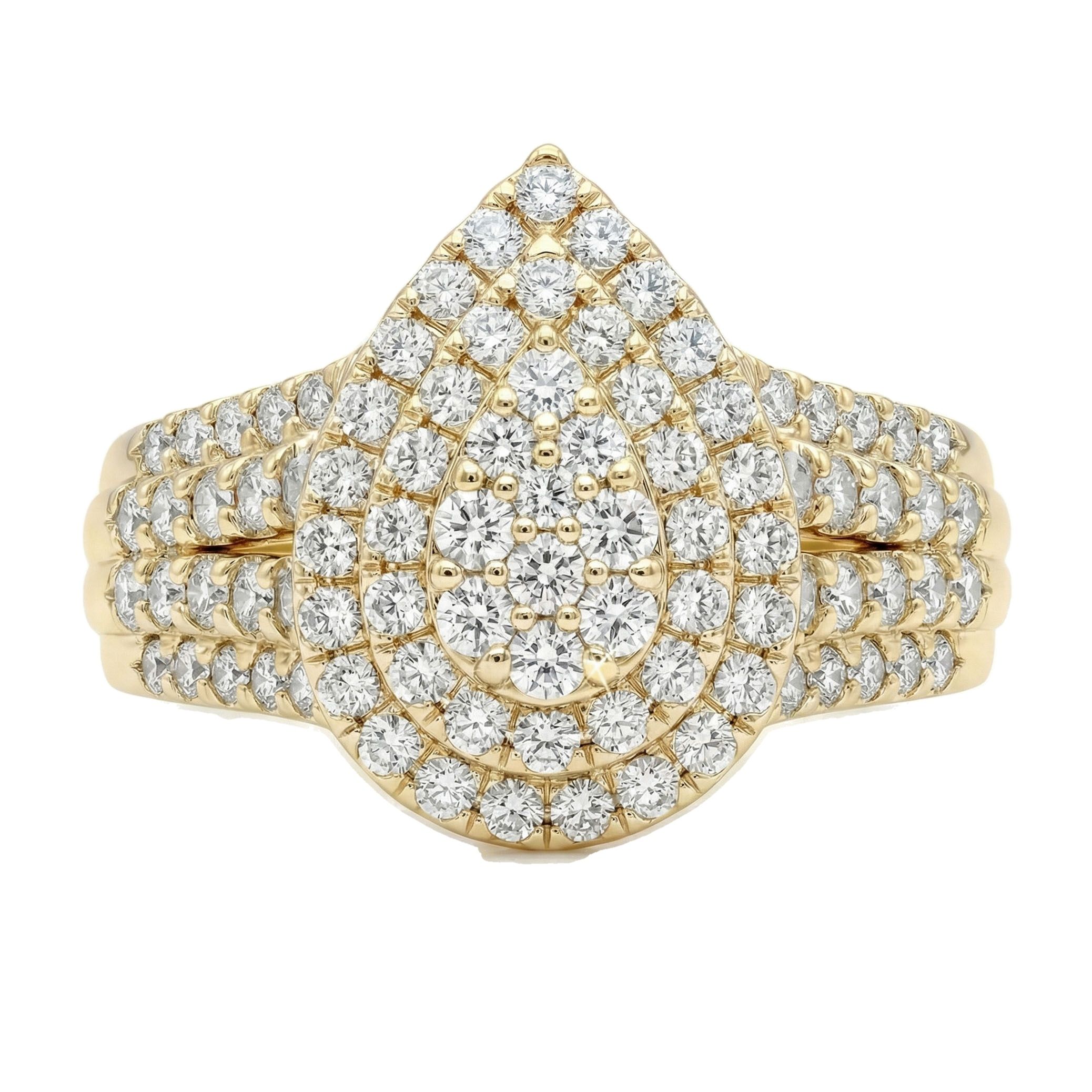 1.33 ct EF VS Lab Grown Diamond Pear Cluster Engagement Ring in 10k Yellow Gold _ Sz0550 103410