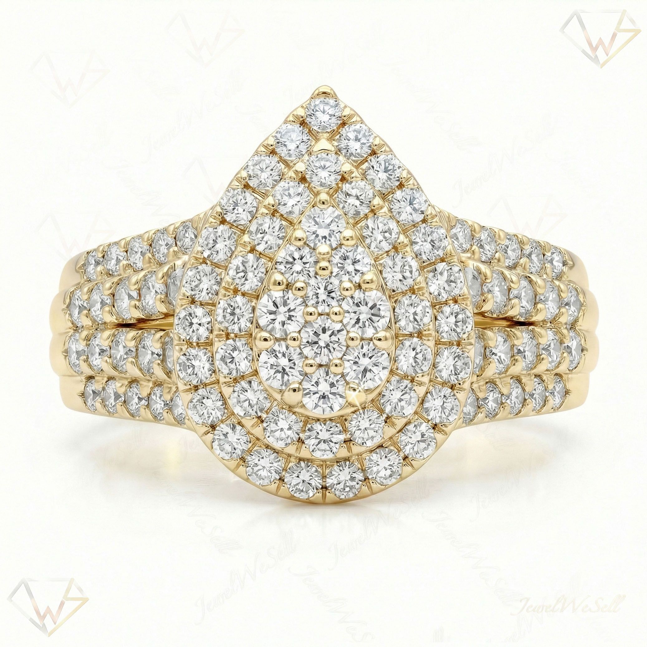 1.33 ct EF VS Lab Grown Diamond Pear Cluster Engagement Ring in 10k Yellow Gold _ Sz0525 103410