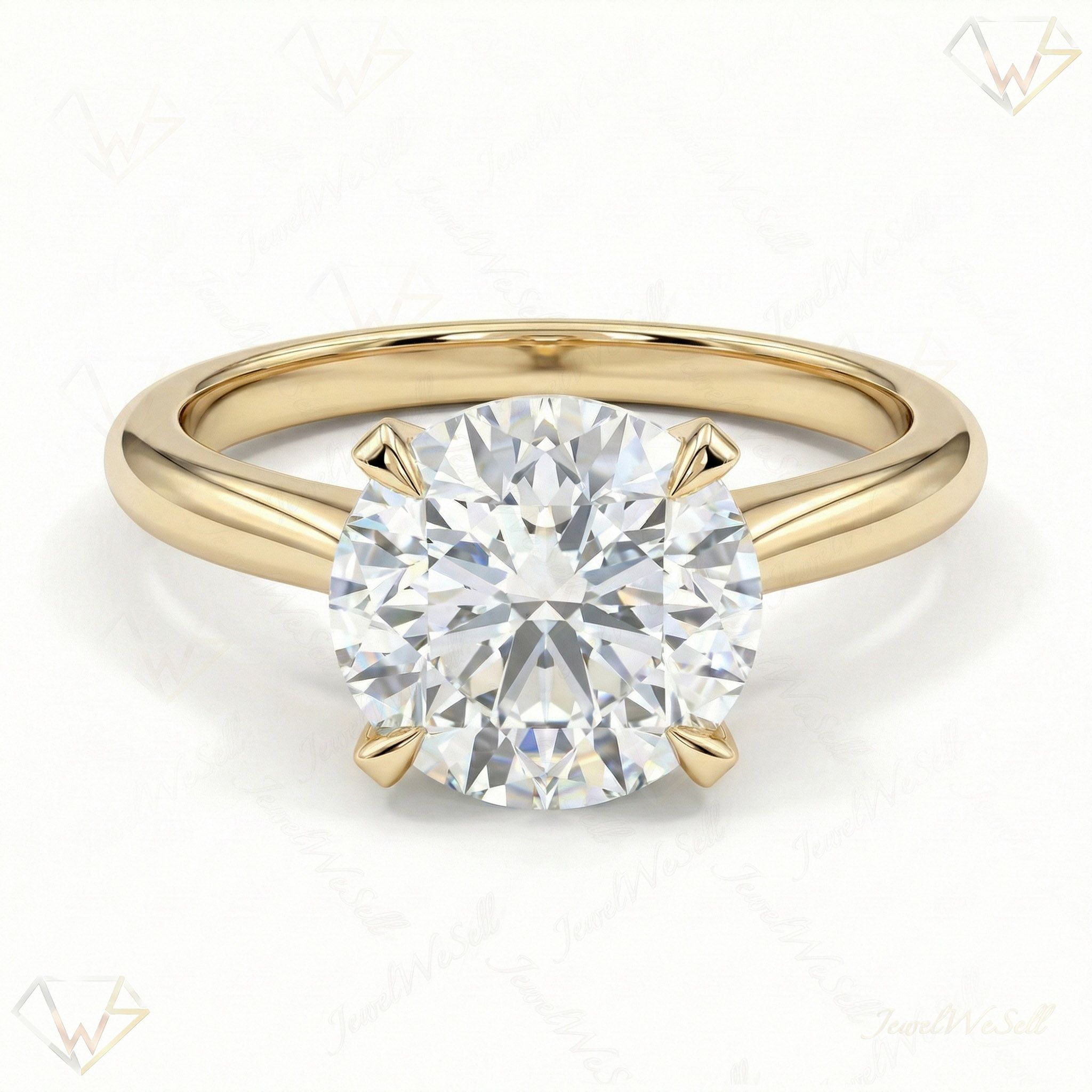 3.00 ct EF VS Lab Grown Diamond Round Cut Prong Set Solitaire Engagement Ring in 10k Yellow Gold