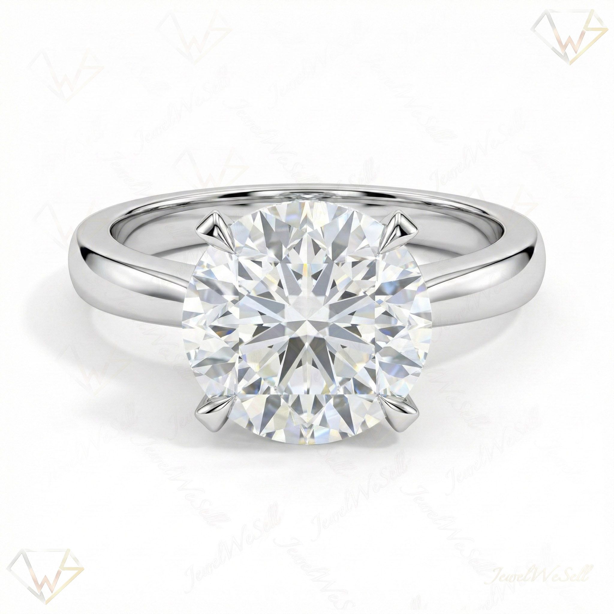4.00 ct EF VS Lab Grown Diamond Round Cut Prong Set Solitaire Engagement Ring in 10k White Gold