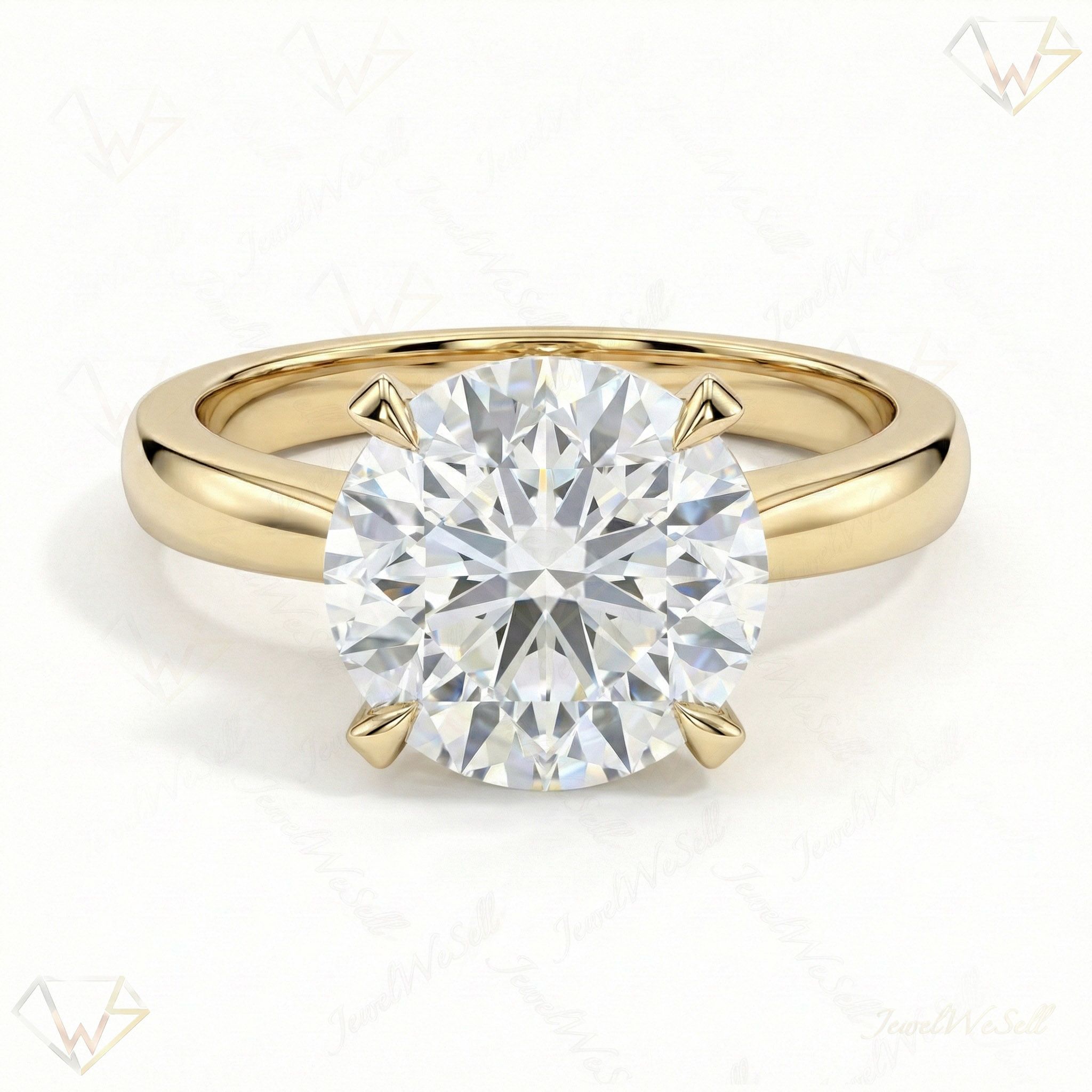 4.00 ct EF VS Lab Grown Diamond Round Cut Prong Set Solitaire Engagement Ring in 10k Yellow Gold