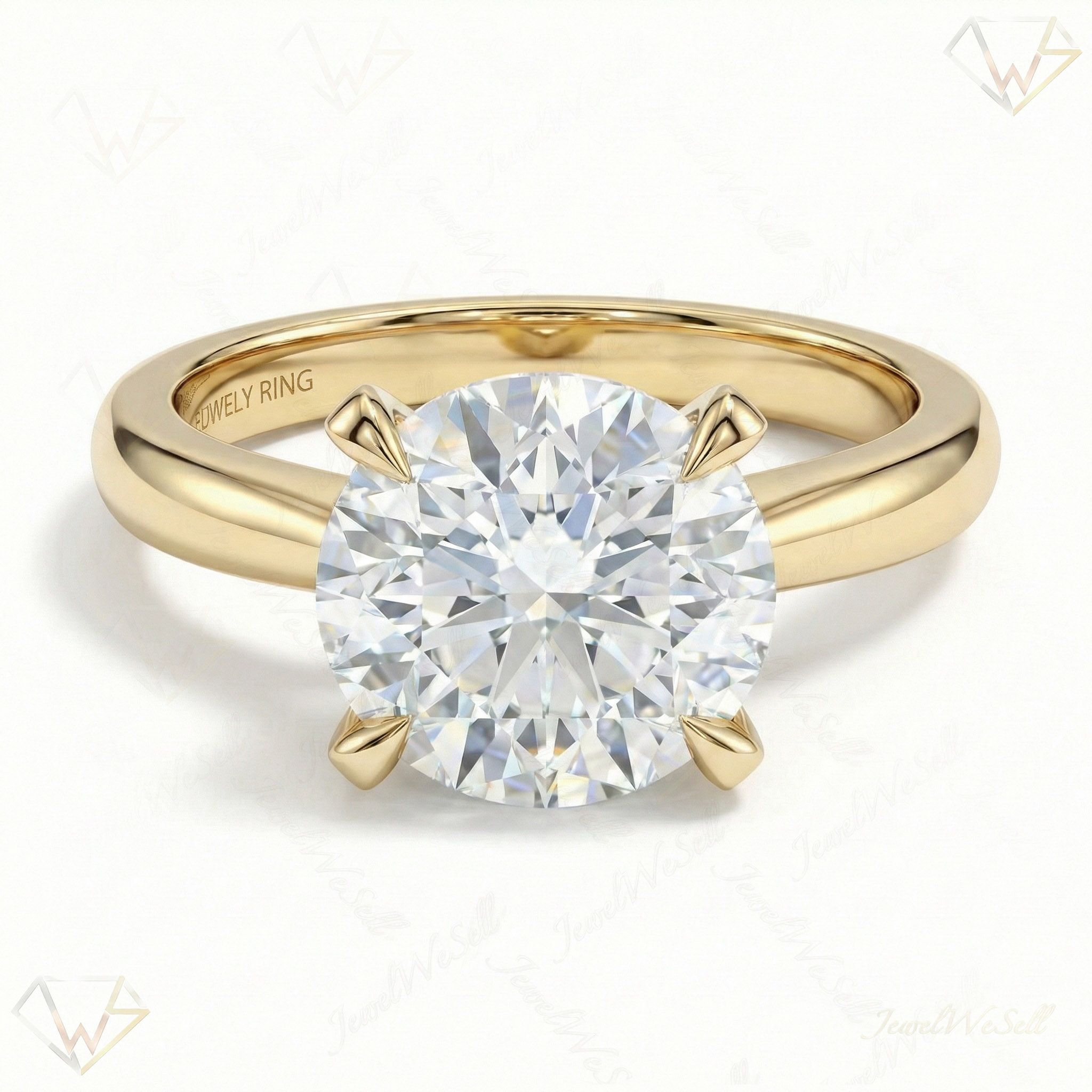 5.00 ct EF VS Lab Grown Diamond Round Cut Prong Set Solitaire Engagement Ring in 10k Yellow Gold
