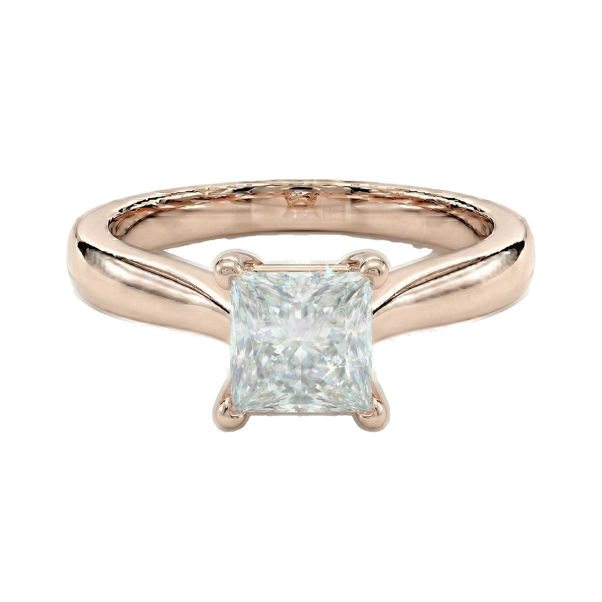 1.00 ct EF VS Lab Grown Diamond Princess Cut Prong Set Solitaire Engagement Ring in 10k Rose Gold