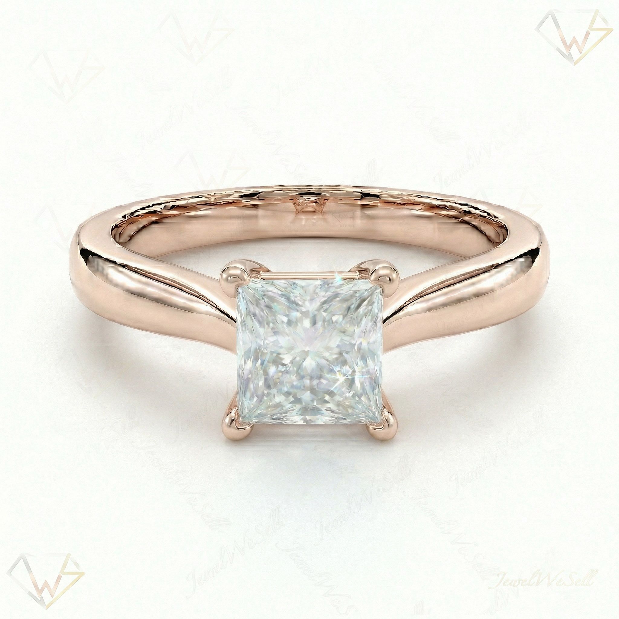 1.00 ct EF VS Lab Grown Diamond Princess Cut Prong Set Solitaire Engagement Ring in 10k Rose Gold