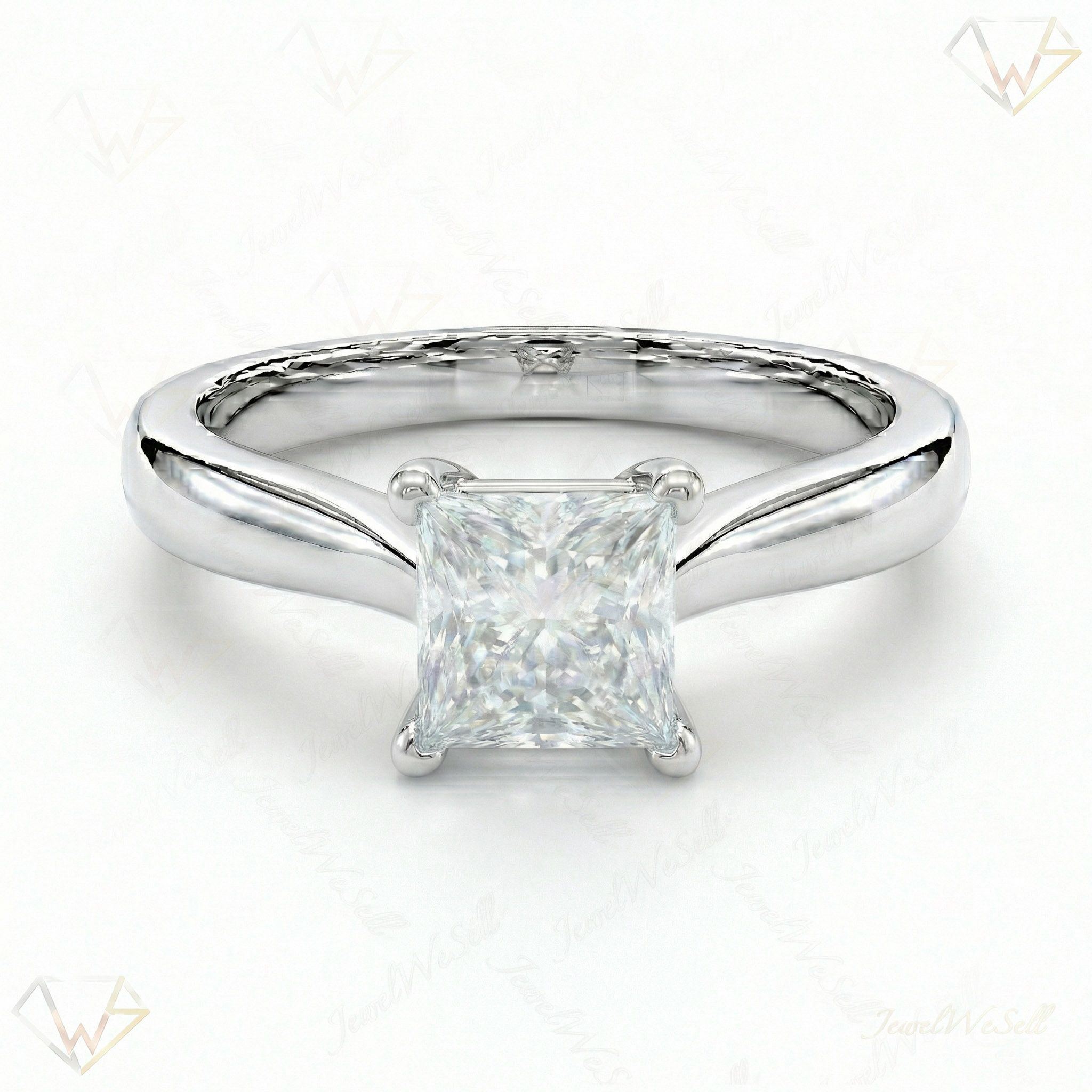 1.00 ct EF VS Lab Grown Diamond Princess Cut Prong Set Solitaire Engagement Ring in 10k White Gold