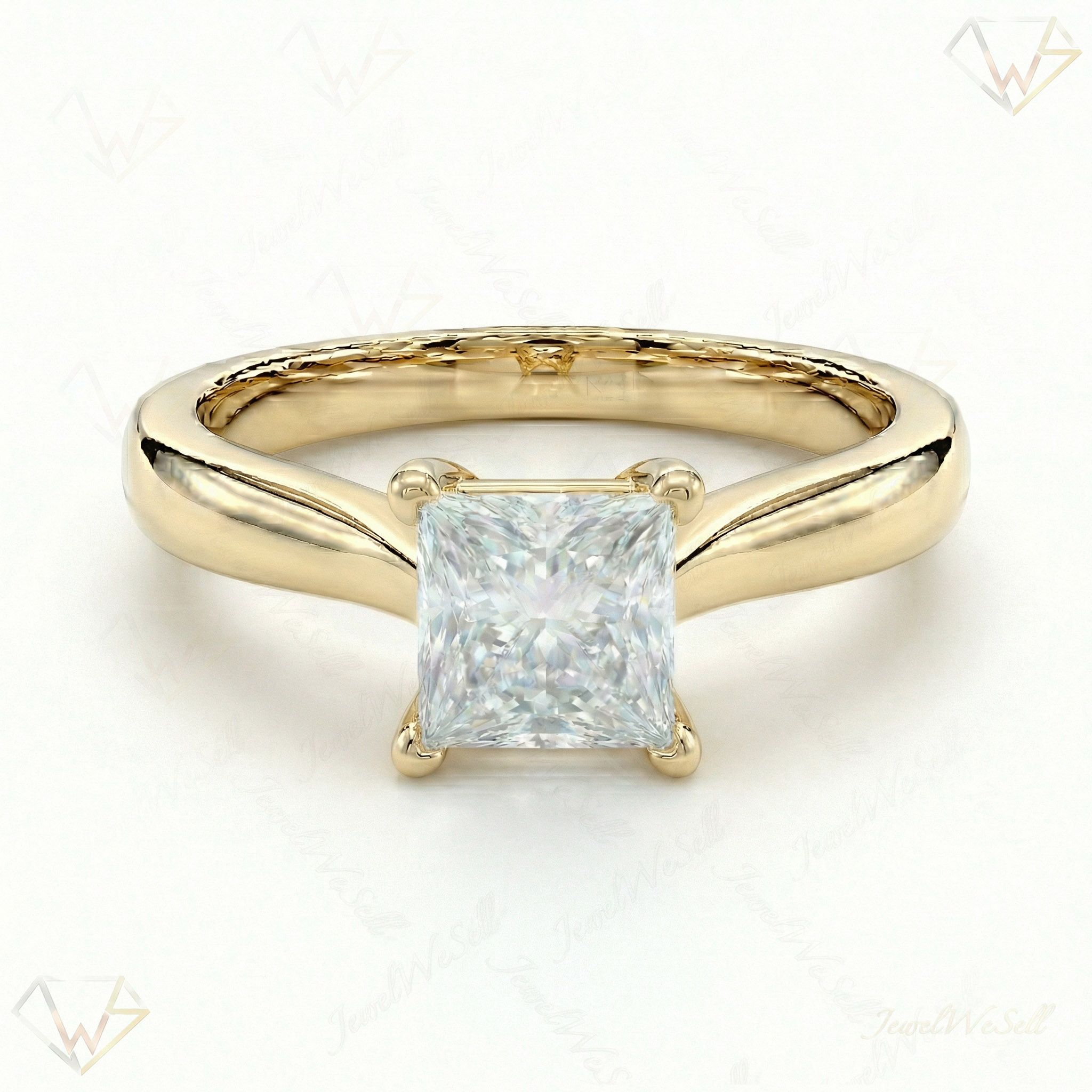 1.00 ct EF VS Lab Grown Diamond Princess Cut Prong Set Solitaire Engagement Ring in 14k Yellow Gold