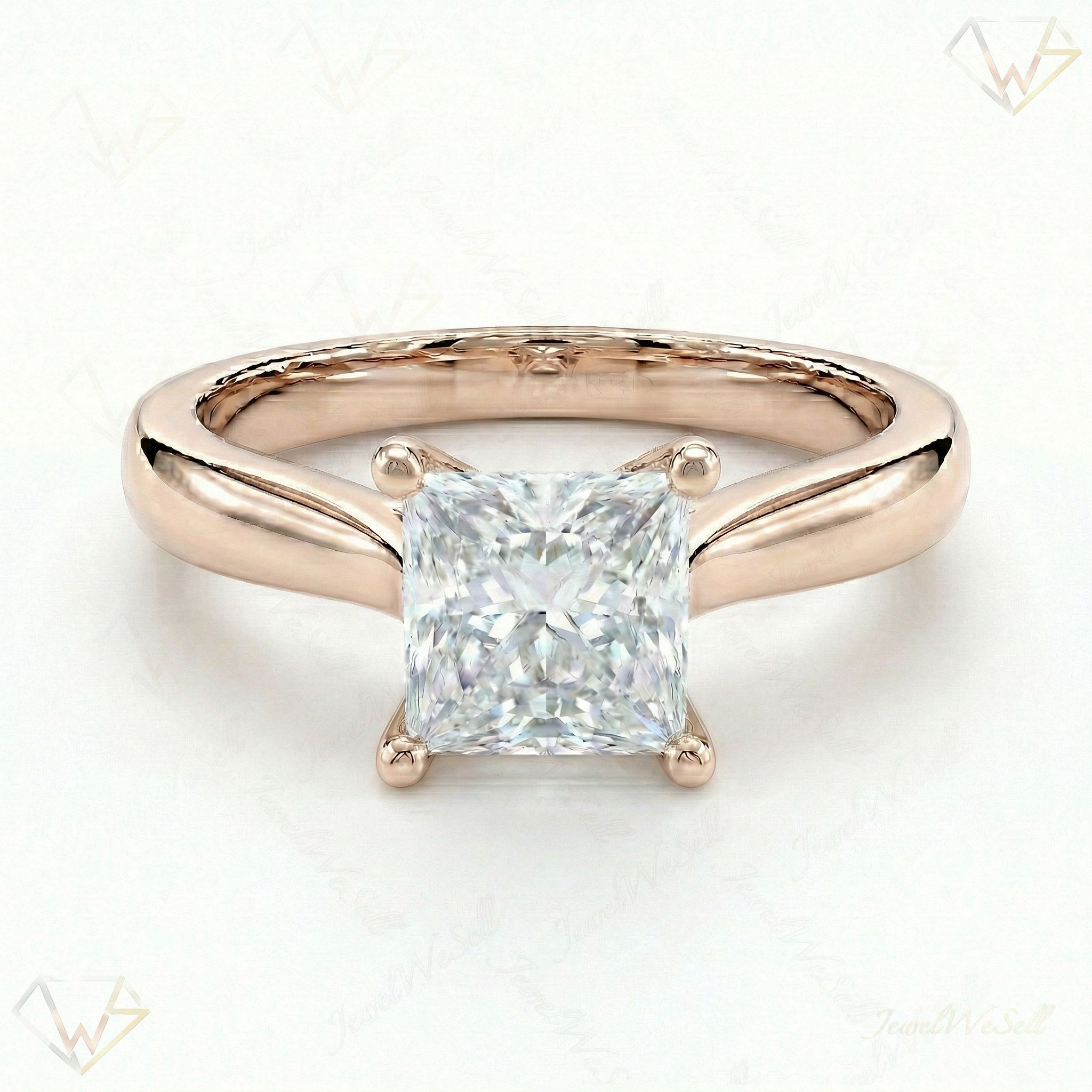 1.50 ct EF VS Lab Grown Diamond Princess Cut Prong Set Solitaire Engagement Ring in 10k Rose Gold