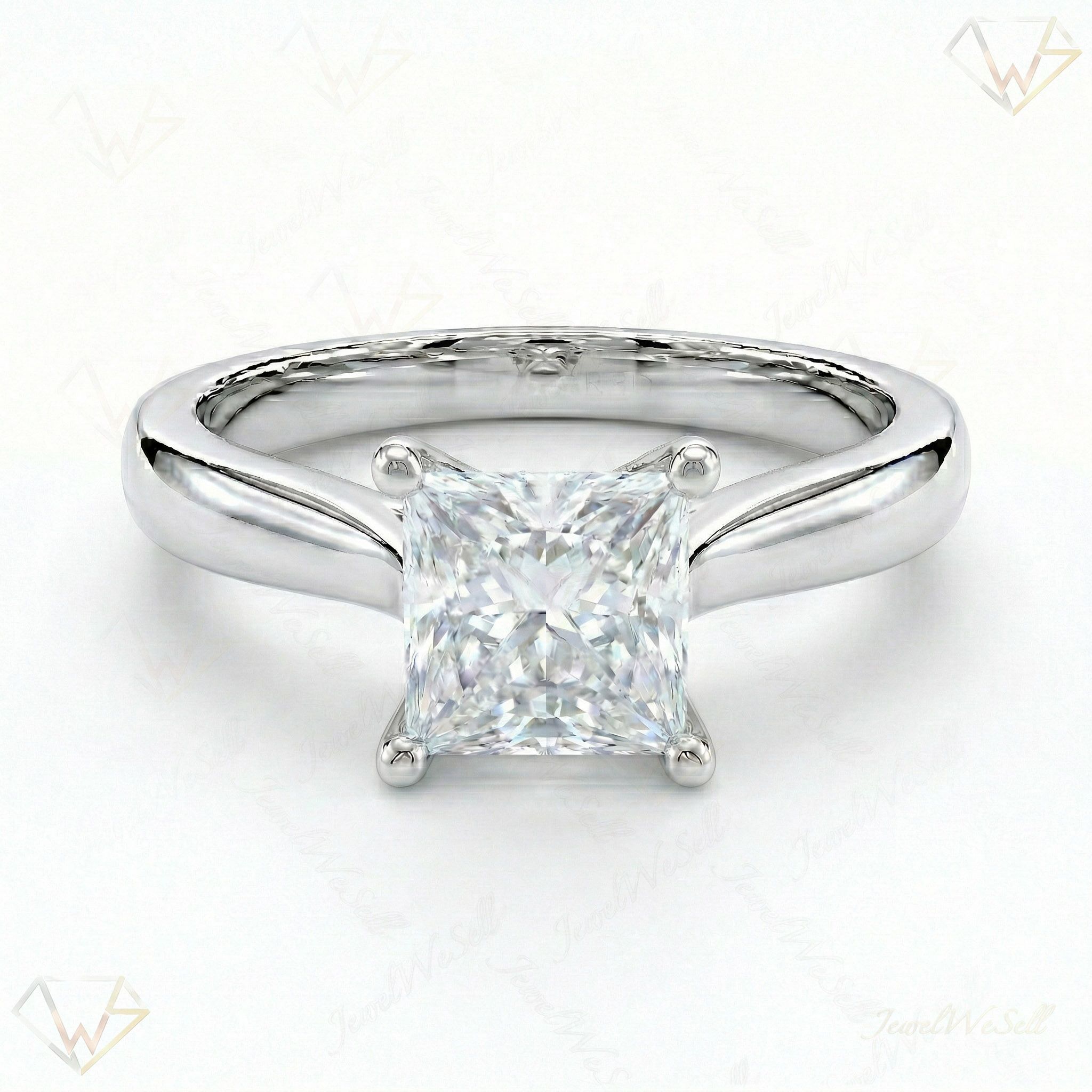 1.50 ct EF VS Lab Grown Diamond Princess Cut Prong Set Solitaire Engagement Ring in 10k White Gold