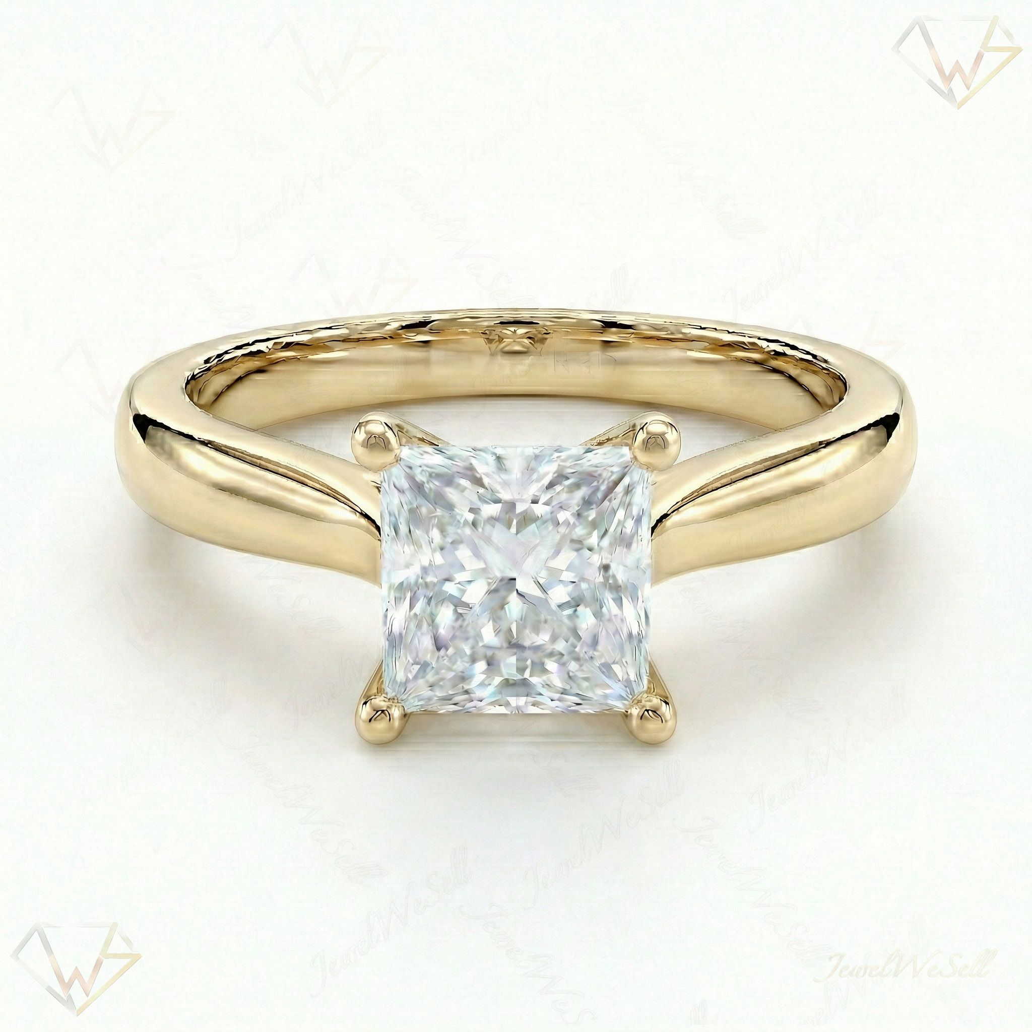 1.50 ct EF VS Lab Grown Diamond Princess Cut Prong Set Solitaire Engagement Ring in 10k Yellow Gold