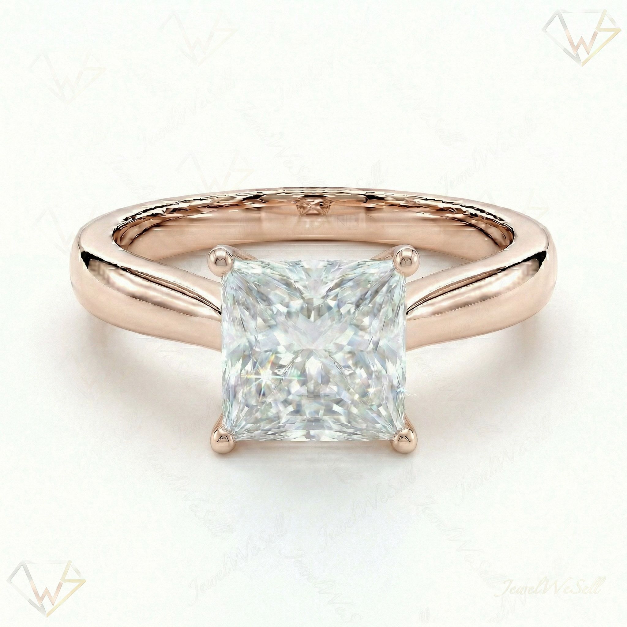 2.00 ct EF VS Lab Grown Diamond Princess Cut Prong Set Solitaire Engagement Ring in 10k Rose Gold
